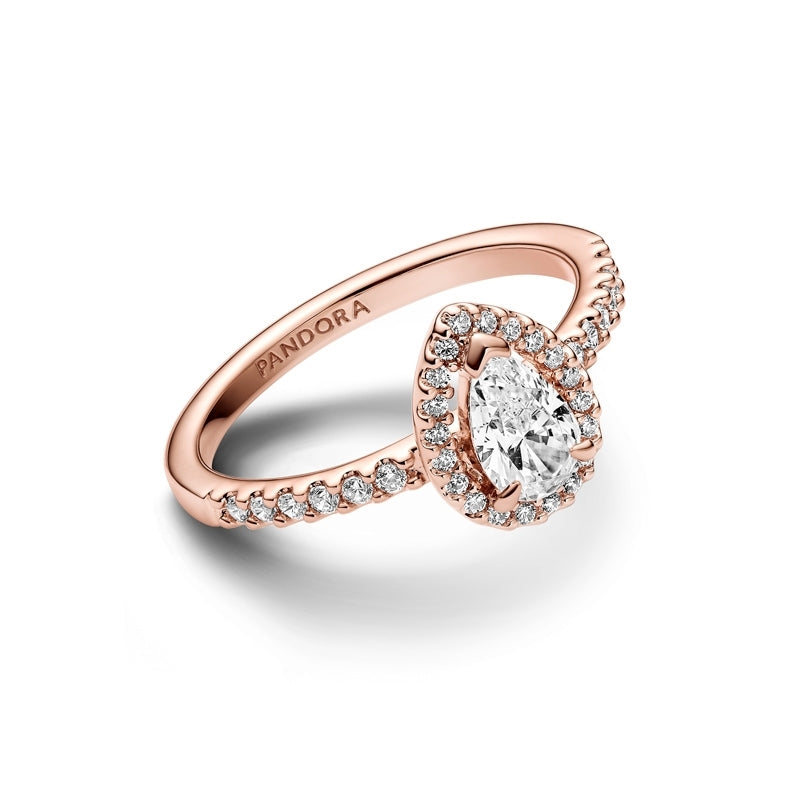 14k Rose Gold-Plated Sparkling Pear Halo Ring