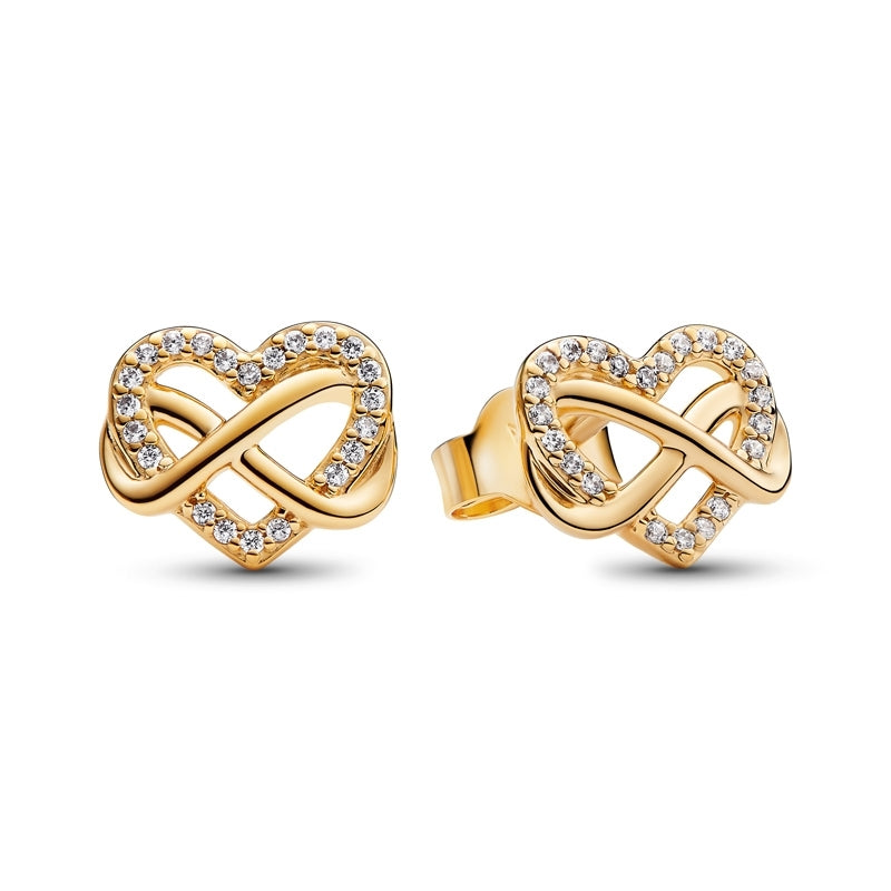 14k Gold-Plated Sparkling Infinity Heart Stud Earrings