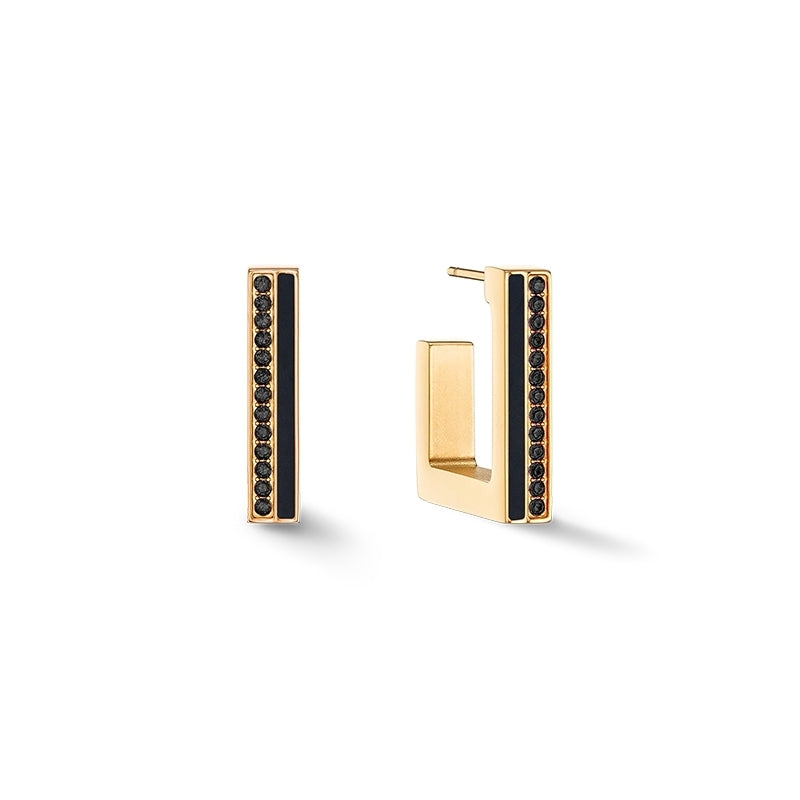 Square Stripes 20 Gold-Black Hoop Earrings