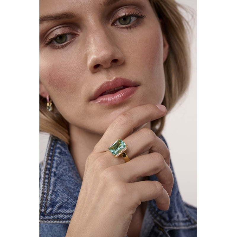 18k Gold-Plated Roccanova Pink and Turquoise Ring