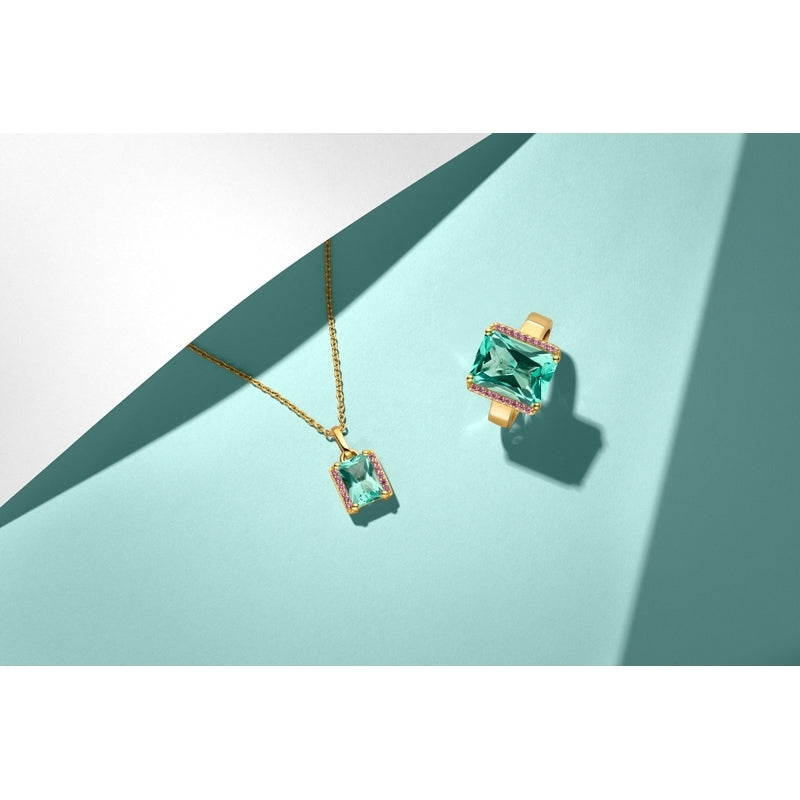 18k Gold-Plated Roccanova Pink and Turquoise Ring