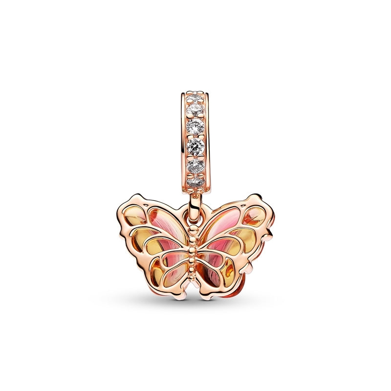 Pink & Yellow Murano Glass Butterfly Dangle Charm