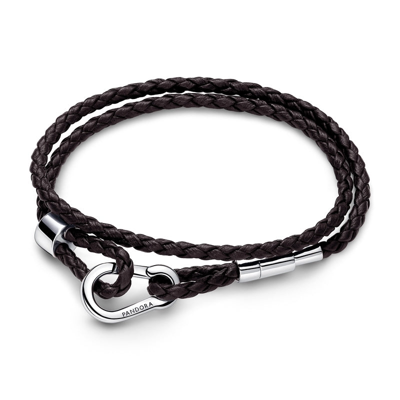 Moments Brown Braided Double Leather Bracelet