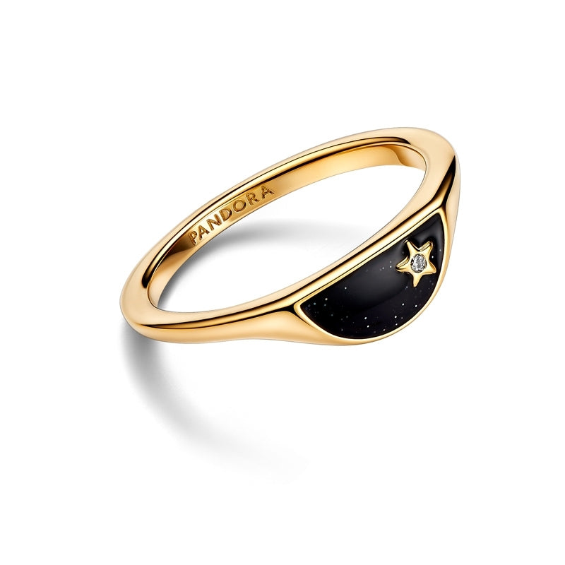 14k Gold-Plated ME Halved Enamel Signet Ring