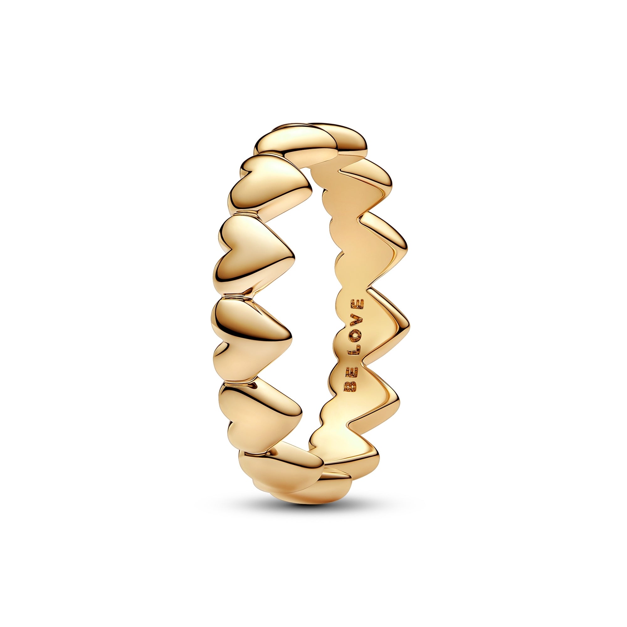 14k Gold-Plated Row of Hearts Ring