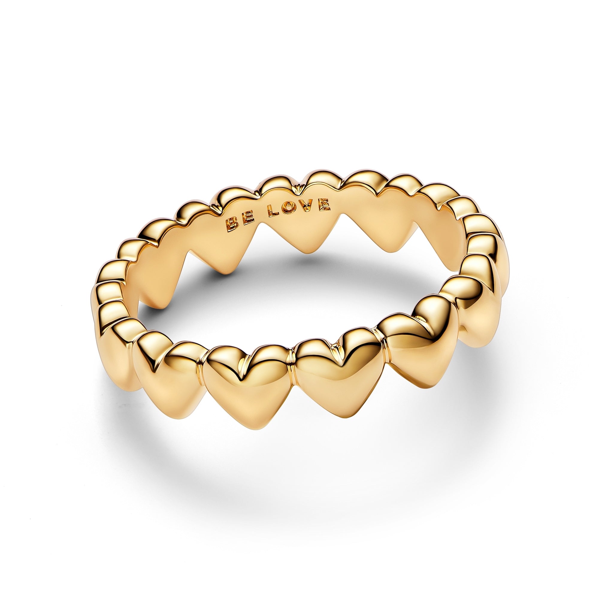 14k Gold-Plated Row of Hearts Ring