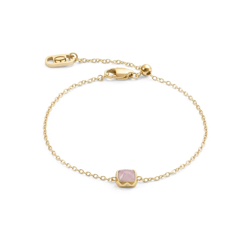 Rose Quartz October Gold Birthstone Bracelet