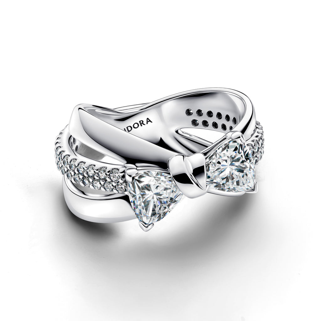 Sparkling Bow Crossover Band Ring