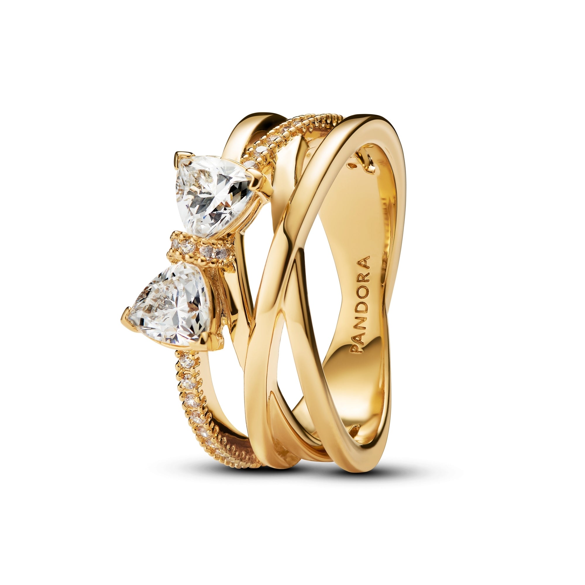14k Gold-Plated Sparkling Bow & Crossover Band Ring