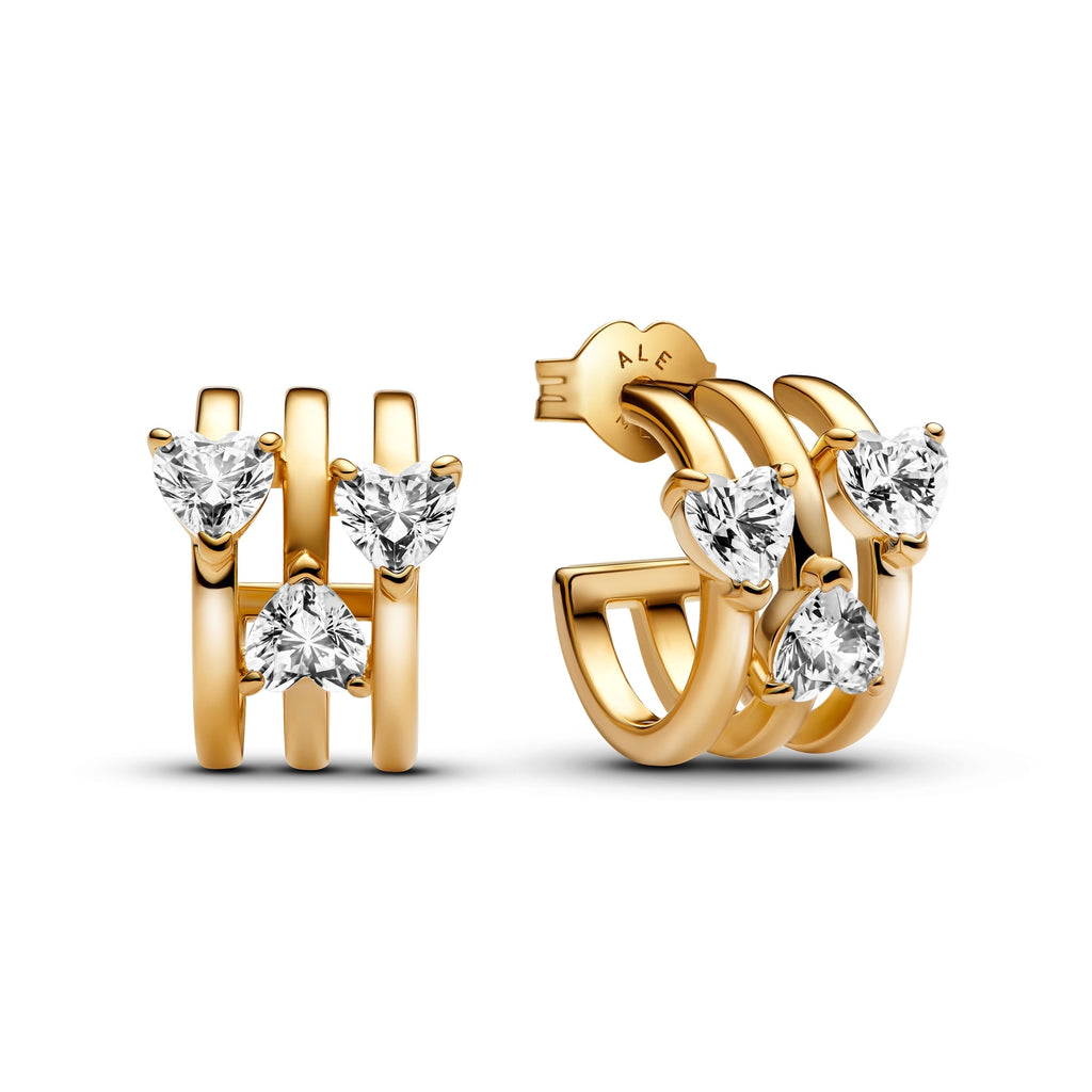 14k Gold-Plated Triple Heart Hoop Earrings