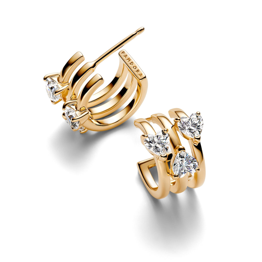 14k Gold-Plated Triple Heart Hoop Earrings