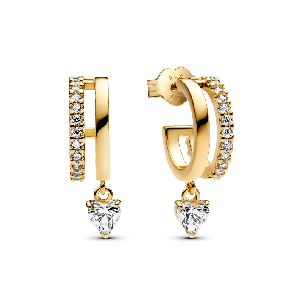 14k Gold-Plated Dangling Heart Hoop Earrings
