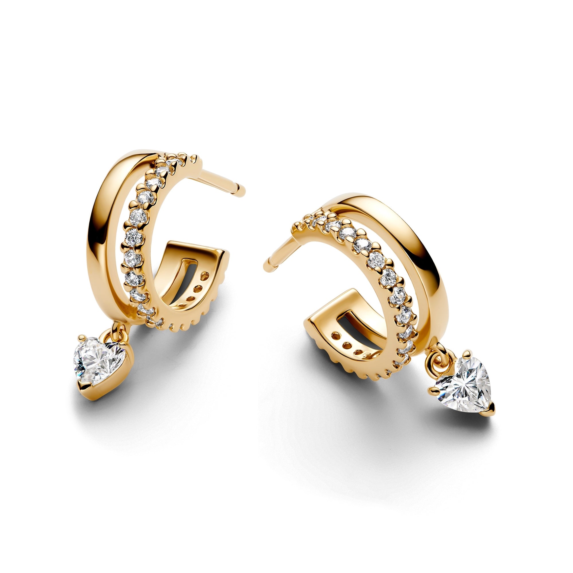 14k Gold-Plated Dangling Heart Hoop Earrings