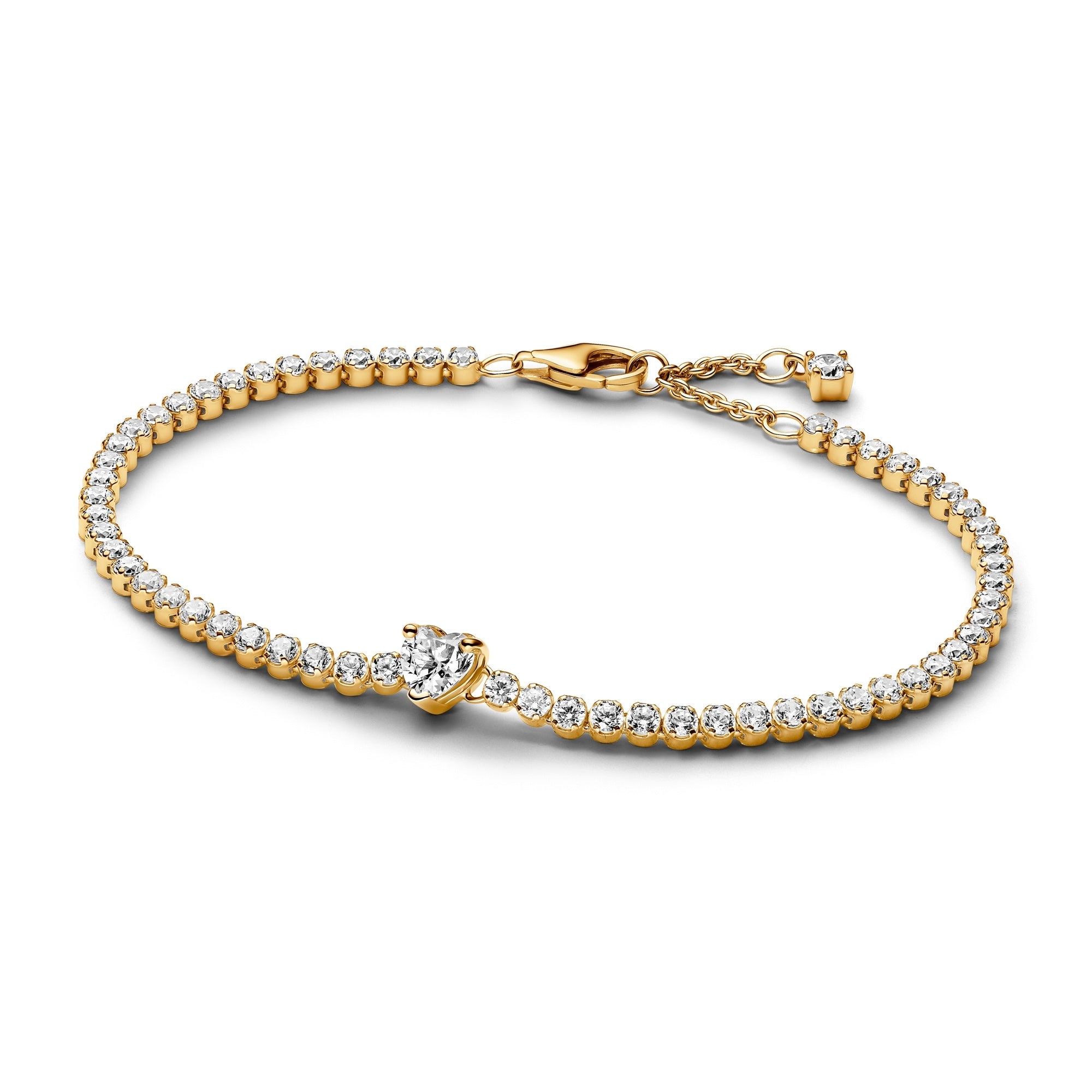14k Gold-Plated Sparkling Heart Tennis Bracelet