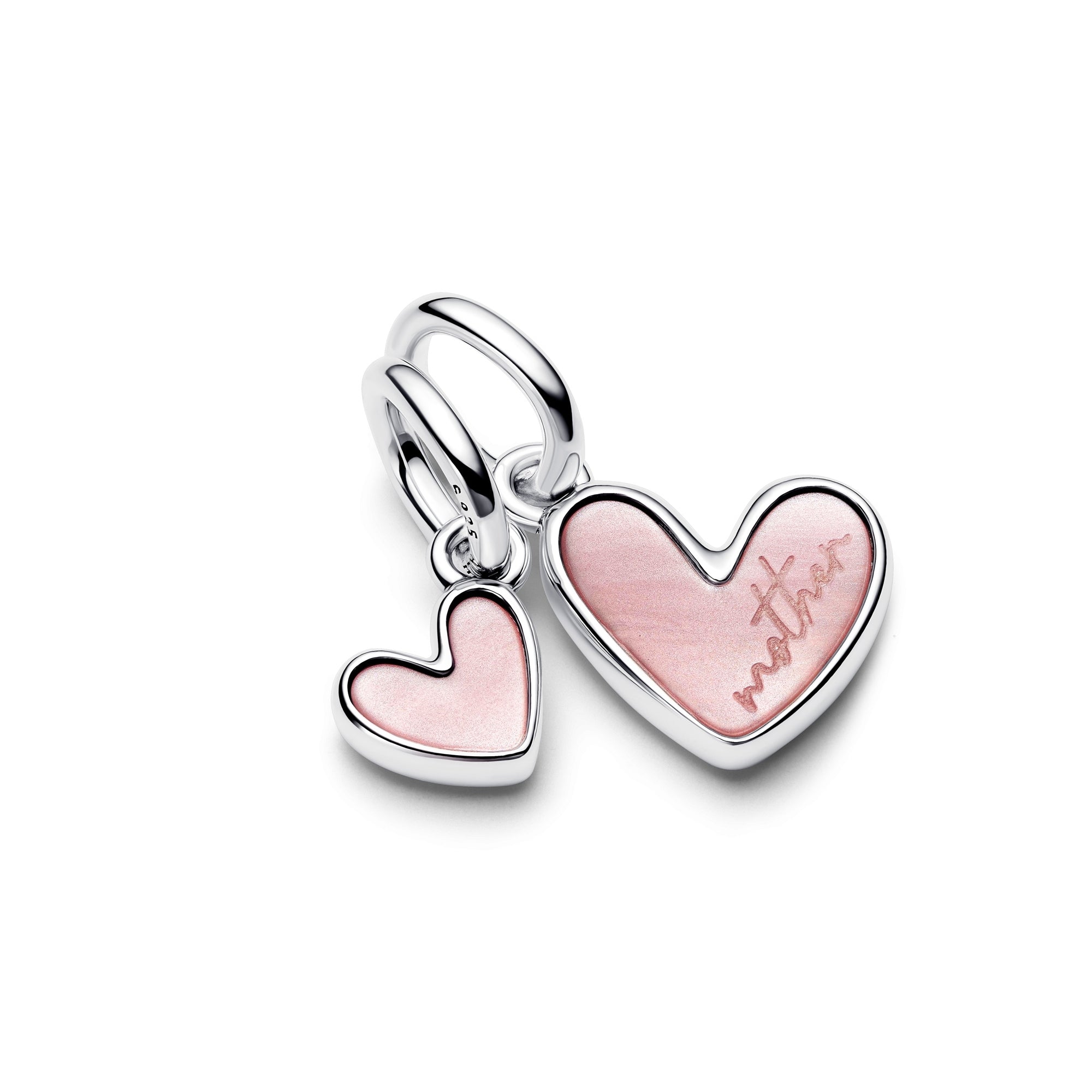 Splittable Mother & Daughter Pink Enamel Double Dangle Charm