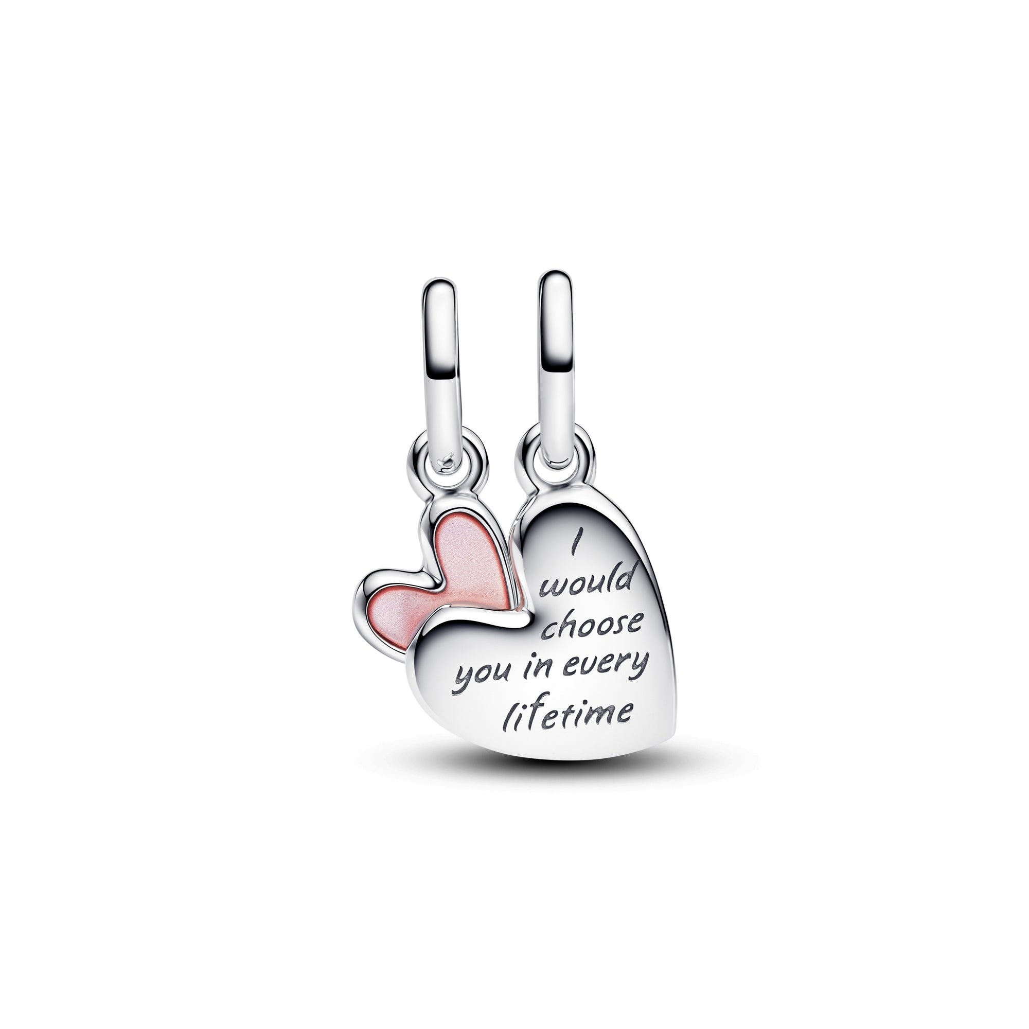 Splittable Mother & Daughter Pink Enamel Double Dangle Charm