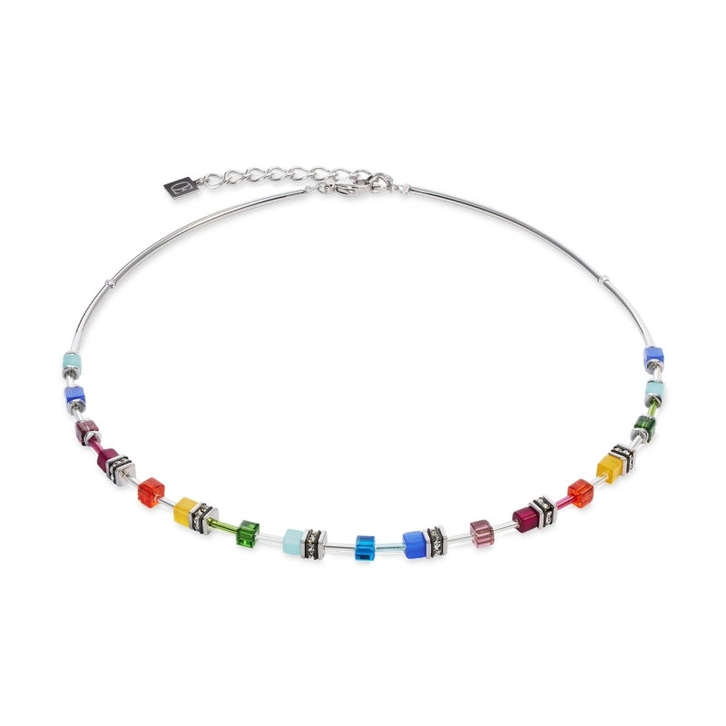 GeoCUBE® Lite Mini Necklace Rainbow silver