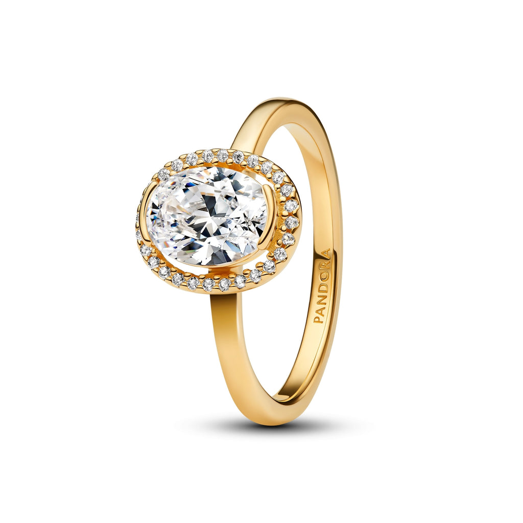 14k Gold-Plated Oval Sparkling Halo Ring
