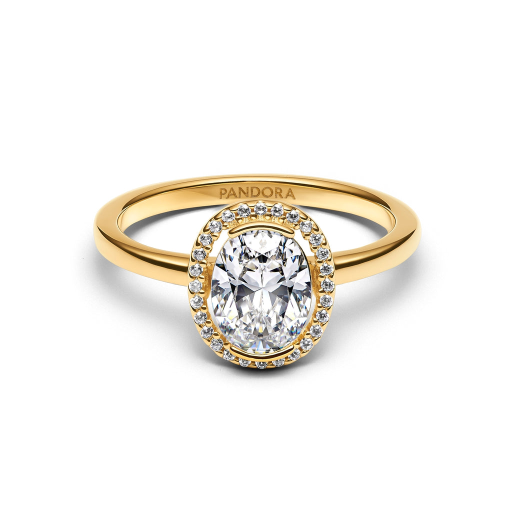 14k Gold-Plated Oval Sparkling Halo Ring