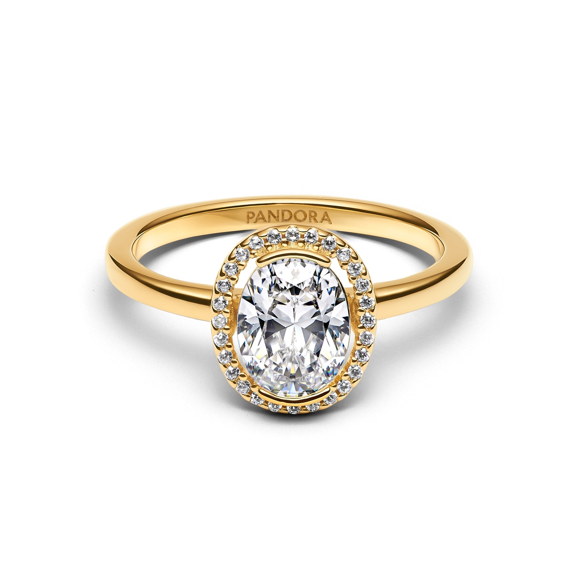 14k Gold-Plated Oval Sparkling Halo Ring