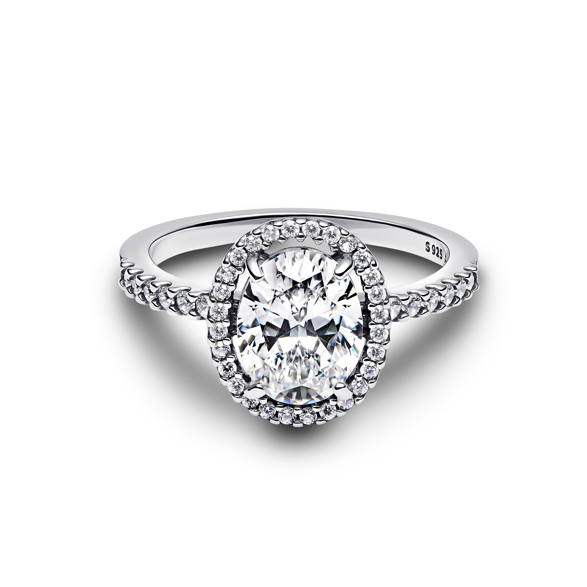 Oval Sparkling Halo Statement Ring