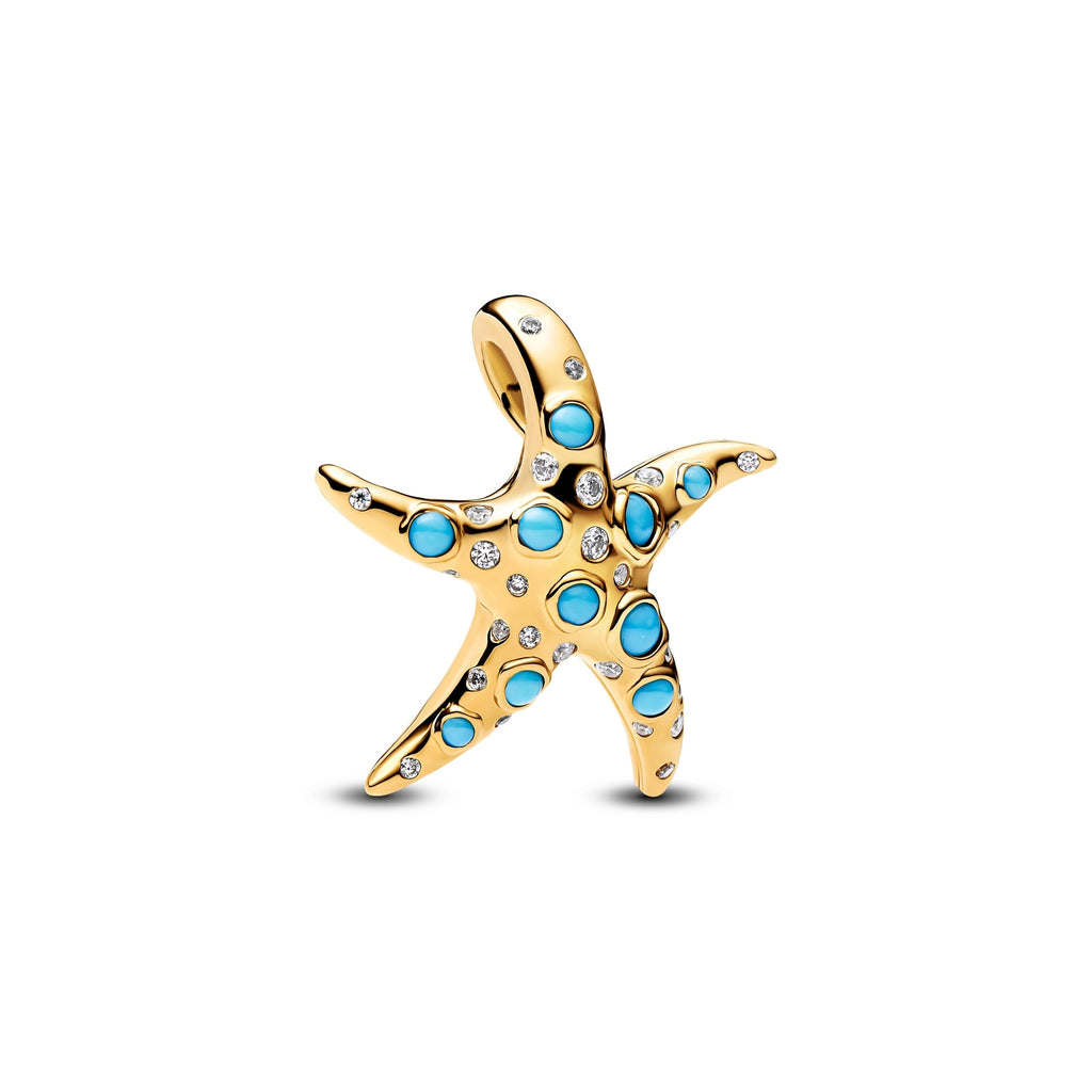 14k Gold-Plated Sparkling Blue Starfish Dangle Charm
