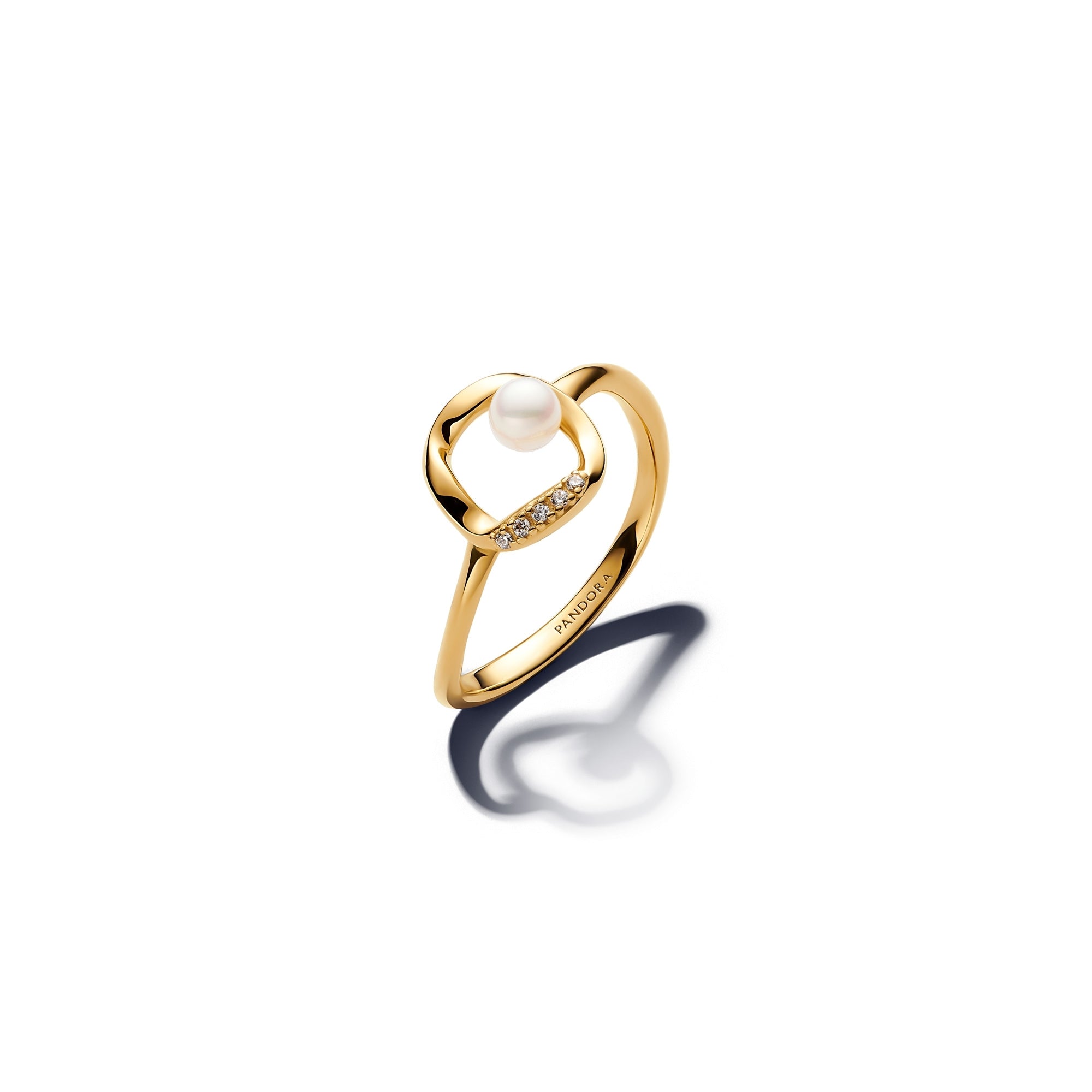 14k Gold-Plated Organically Shaped Pavé Circle & Treated Freshwater Cultured Pearl Ring