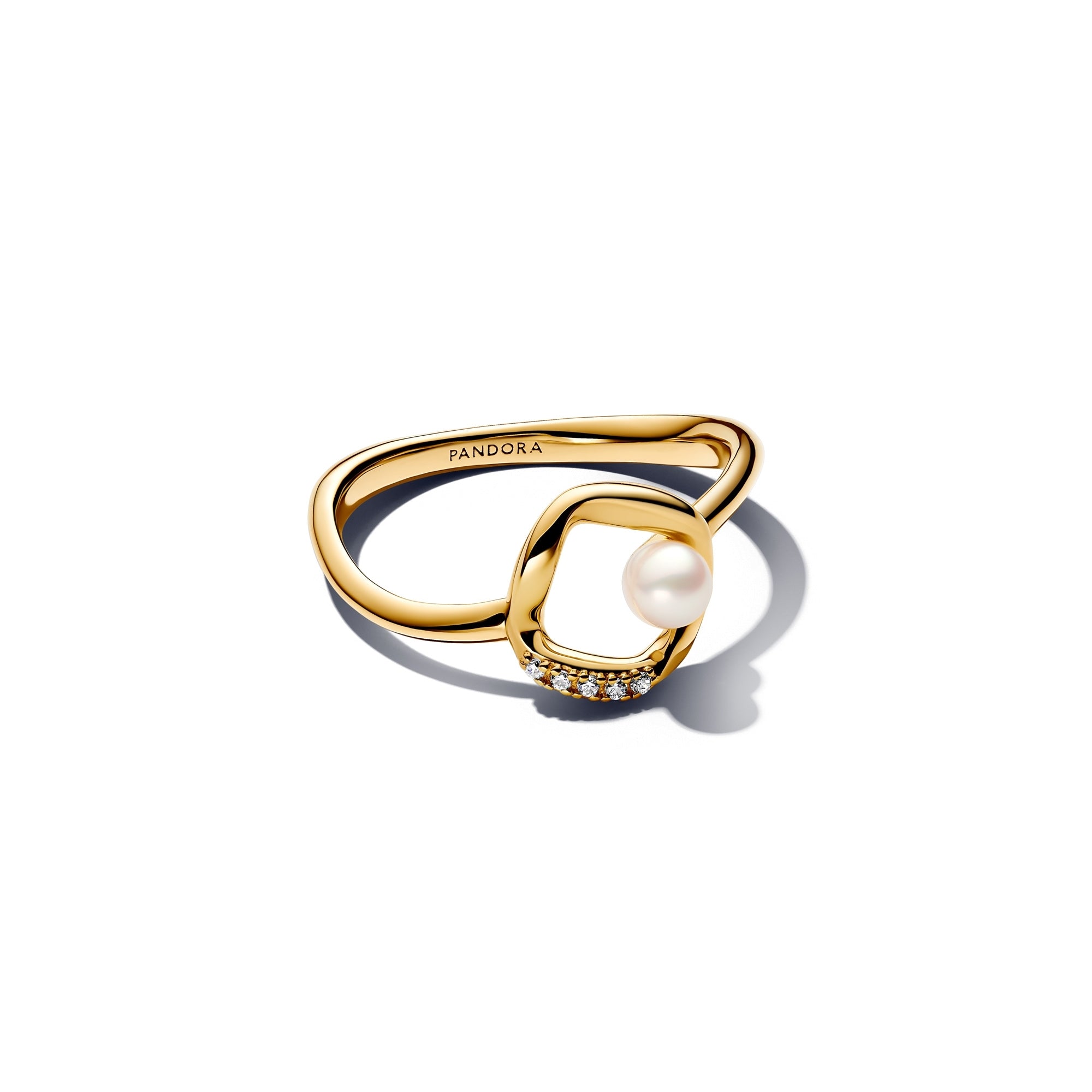 14k Gold-Plated Organically Shaped Pavé Circle & Treated Freshwater Cultured Pearl Ring