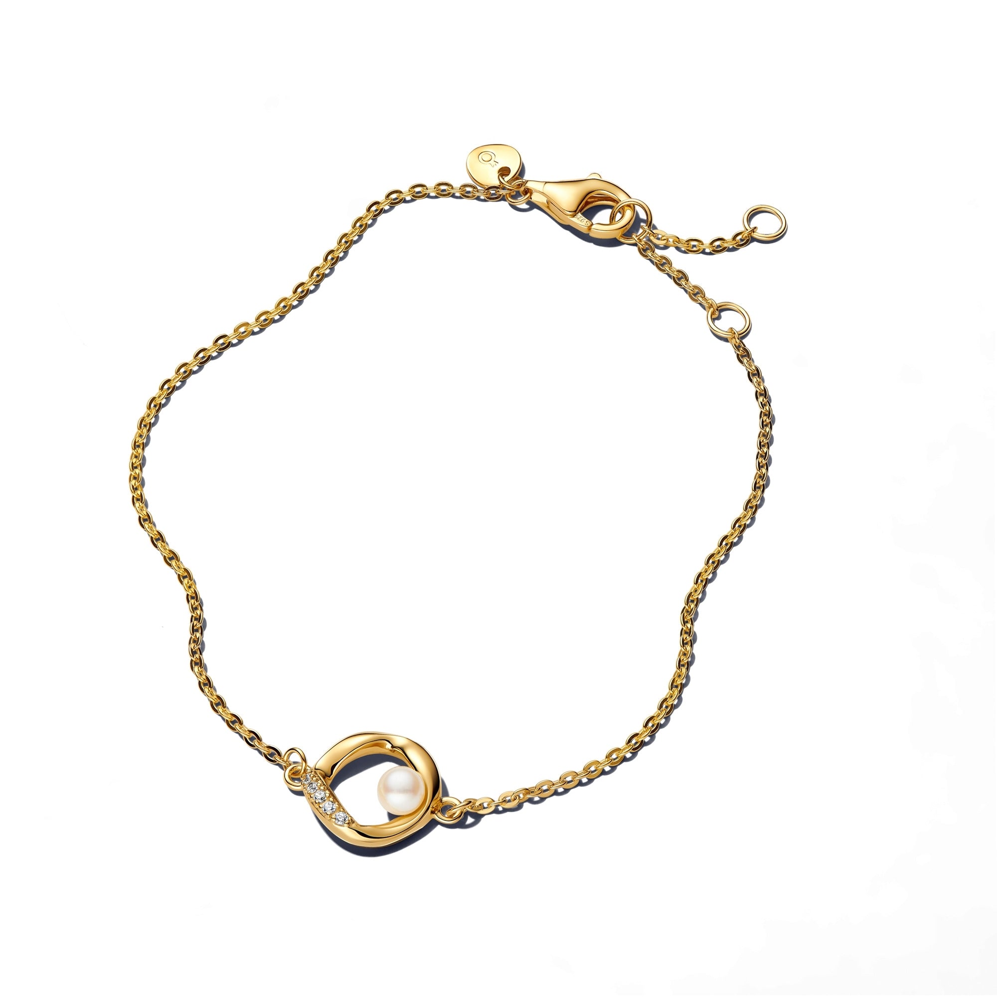 14k Gold-Plated Organically Shaped Pavé Circle & Treated Freshwater Cultured Pearl Bracelet
