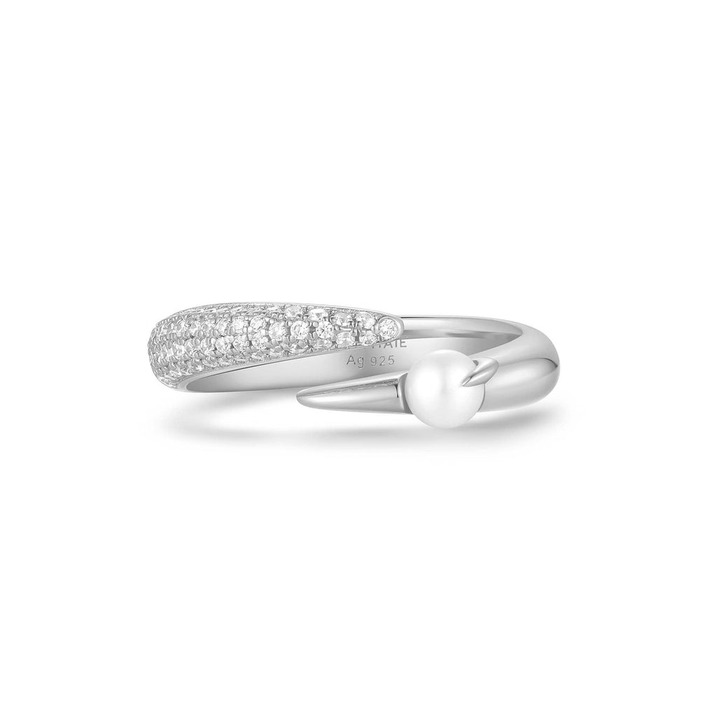Silver Sparkle Pearl Crossover Adjustable Ring