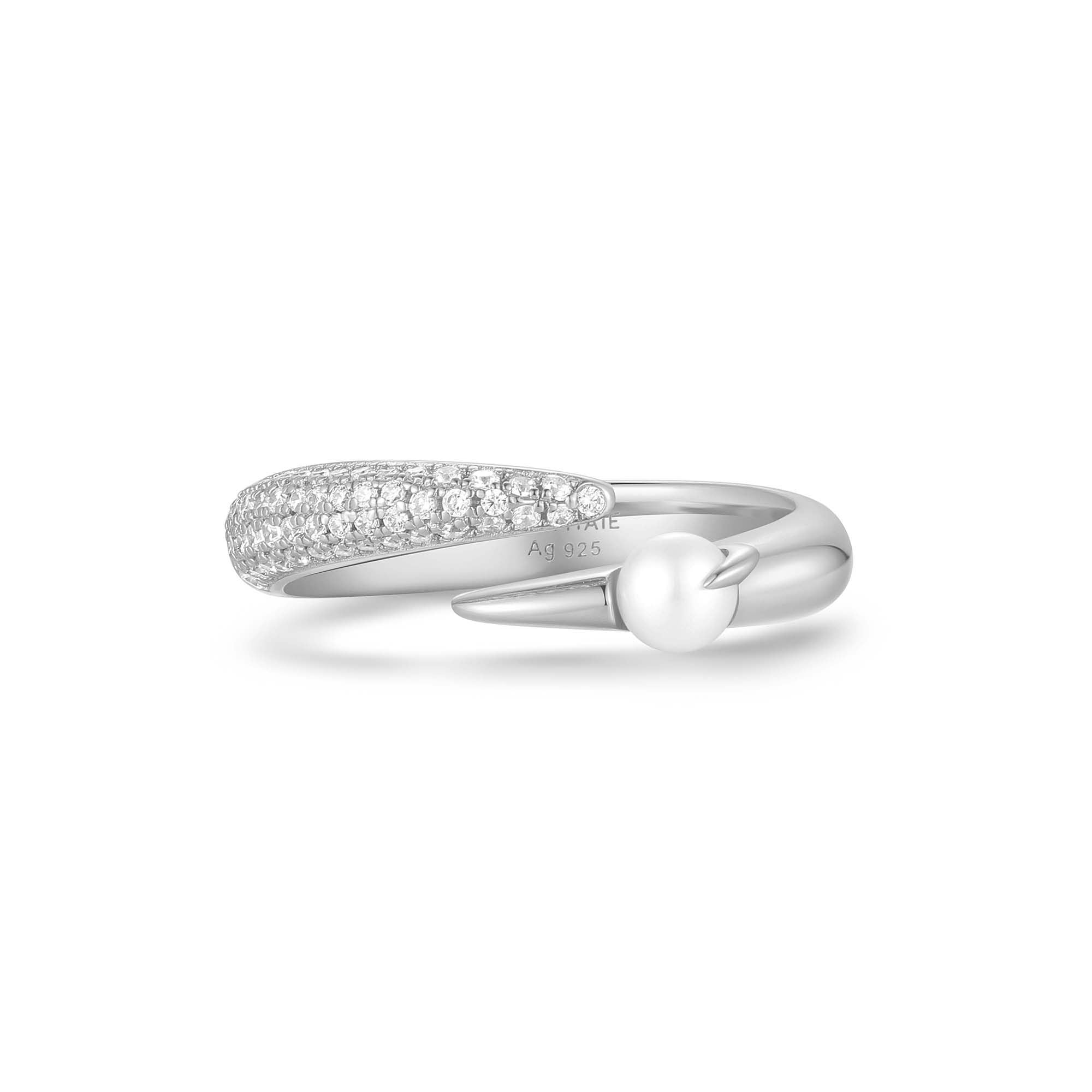 Silver Sparkle Pearl Crossover Adjustable Ring