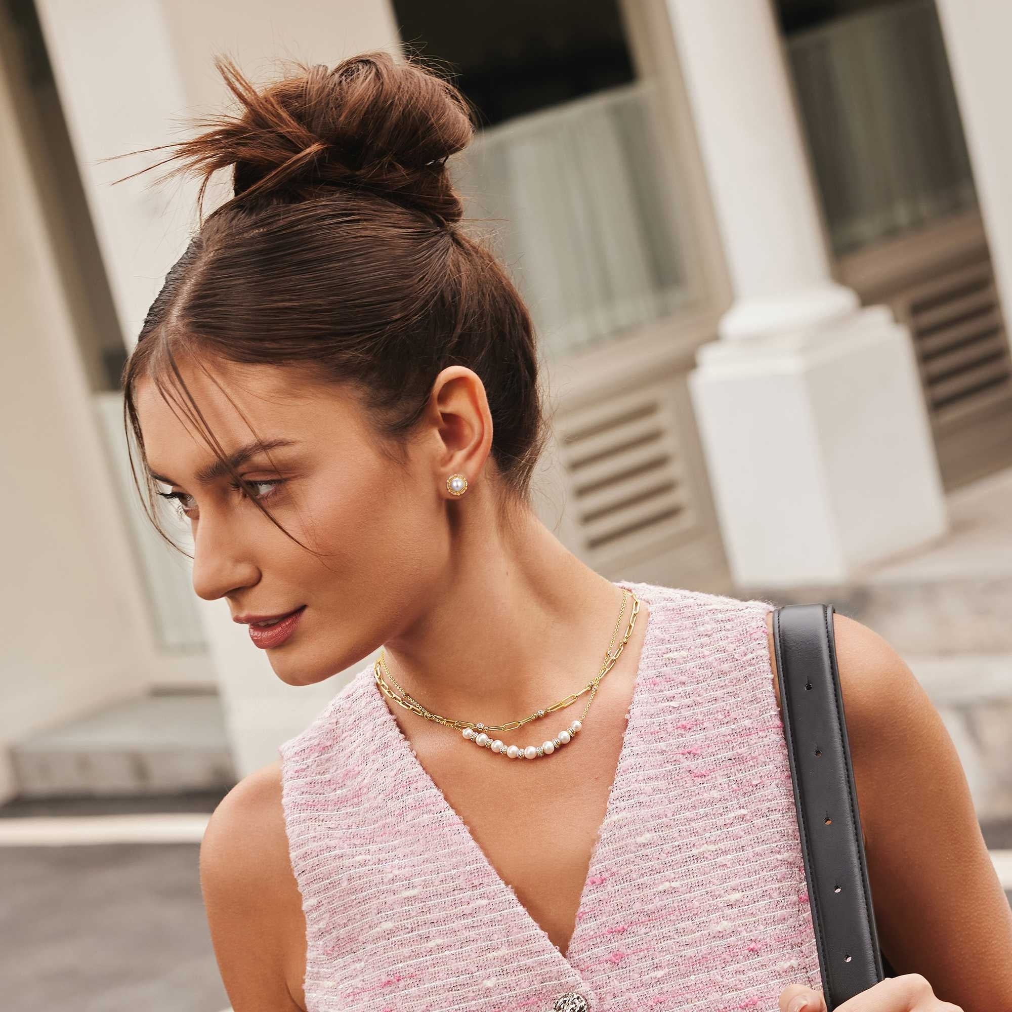 Gold Bezel Station Paper Clip Chain Necklace