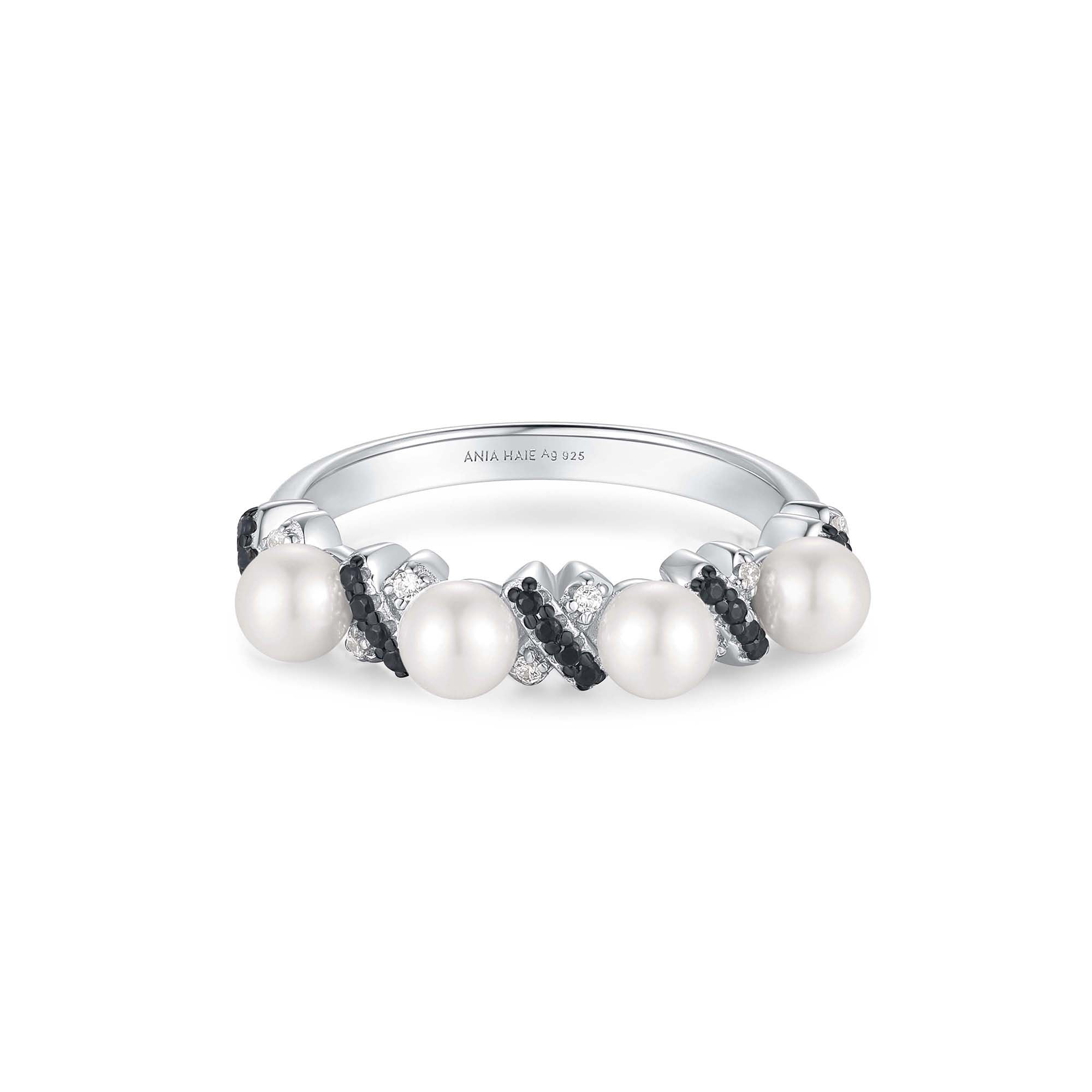Two-Tone Sparkling Braided Shell Pearl Ring