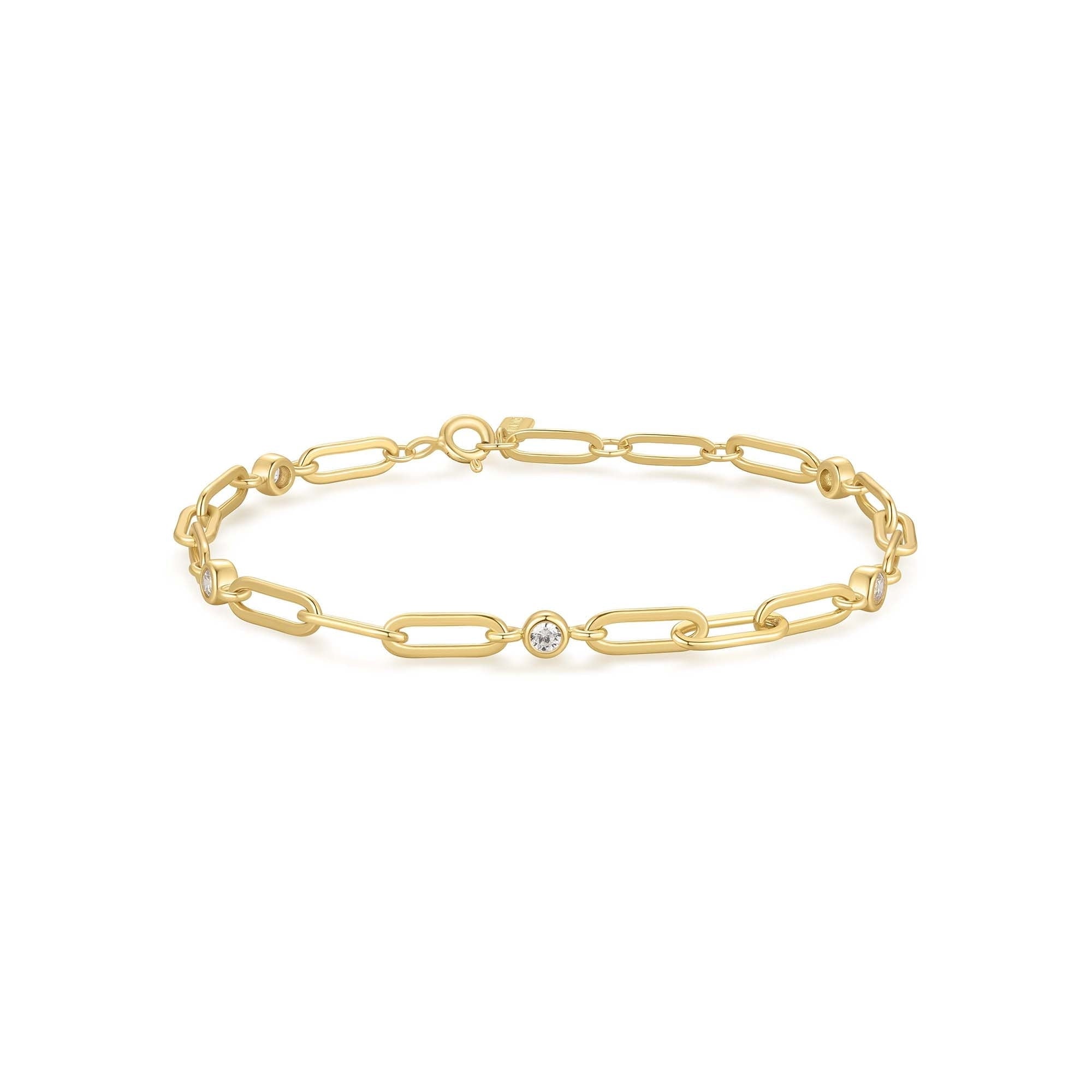 Gold Bezel Station Paper Clip Chain Bracelet