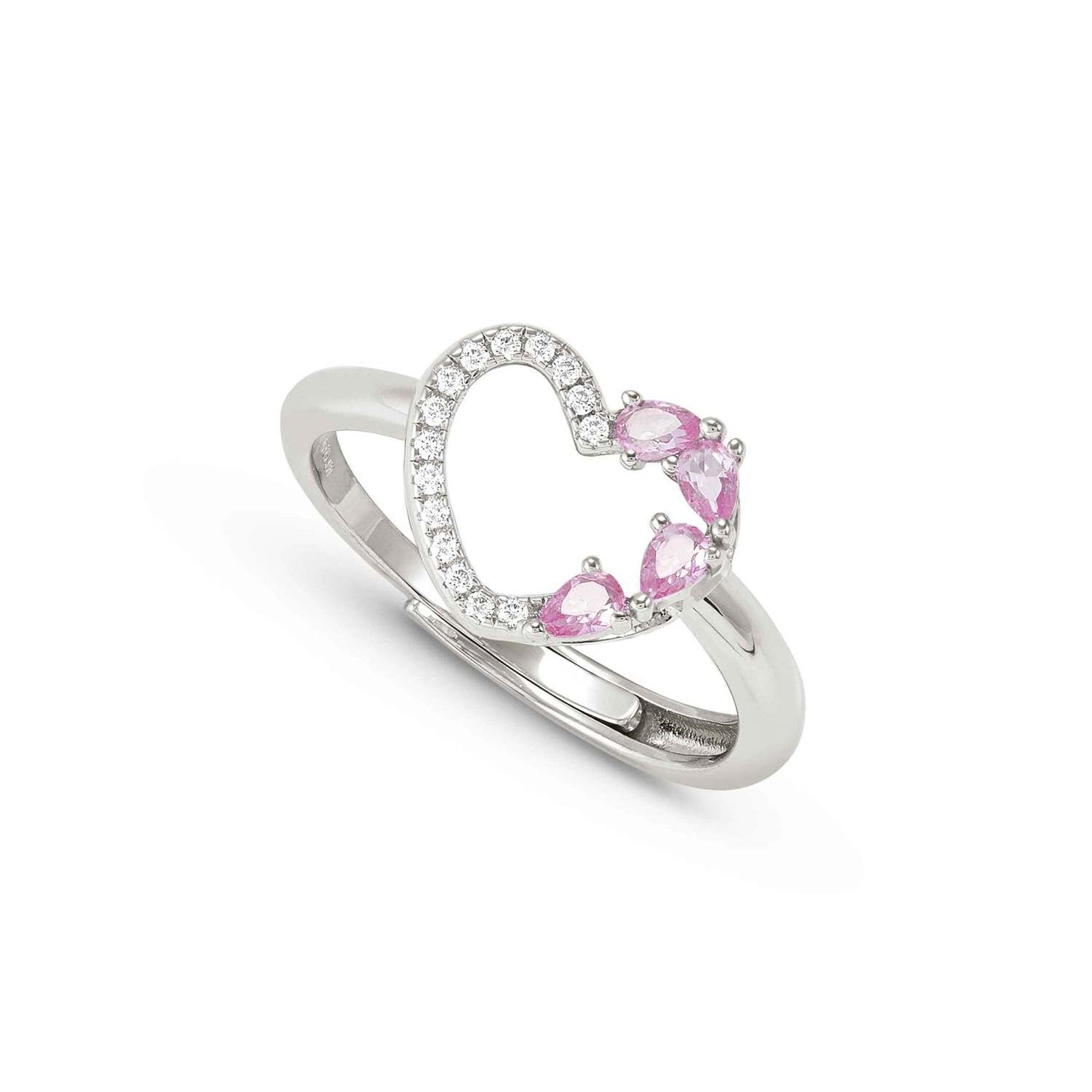SHINE ME UP ring in 925 silver and cubic zirconia White/Pink Heart