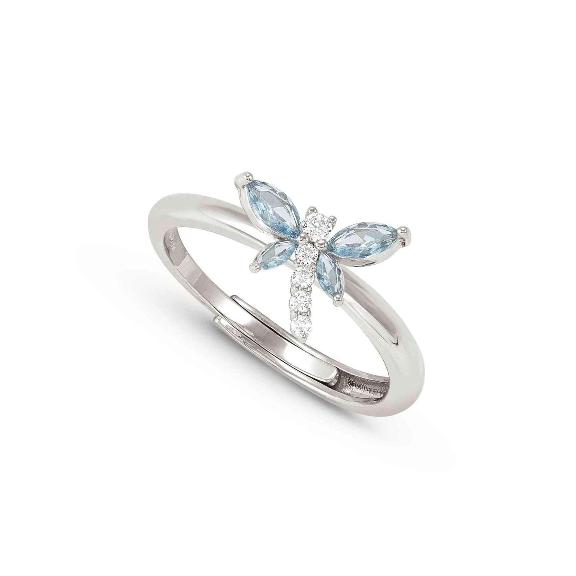 SHINE ME UP ring in 925 silver and cubic zirconia White/Light Blue Dragonfly