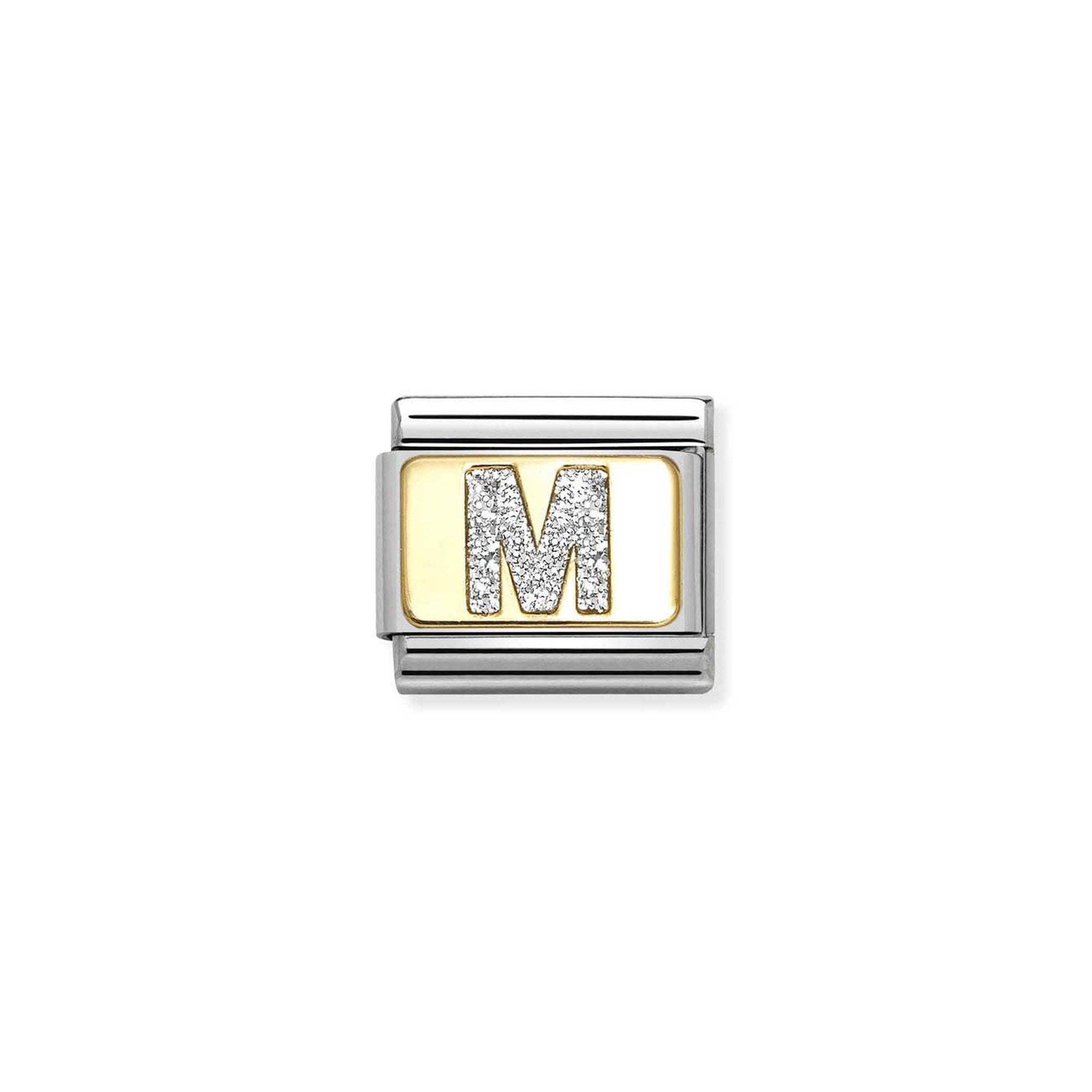 Composable Classic GLITTER LETTER steel, enamel and 18k gold M