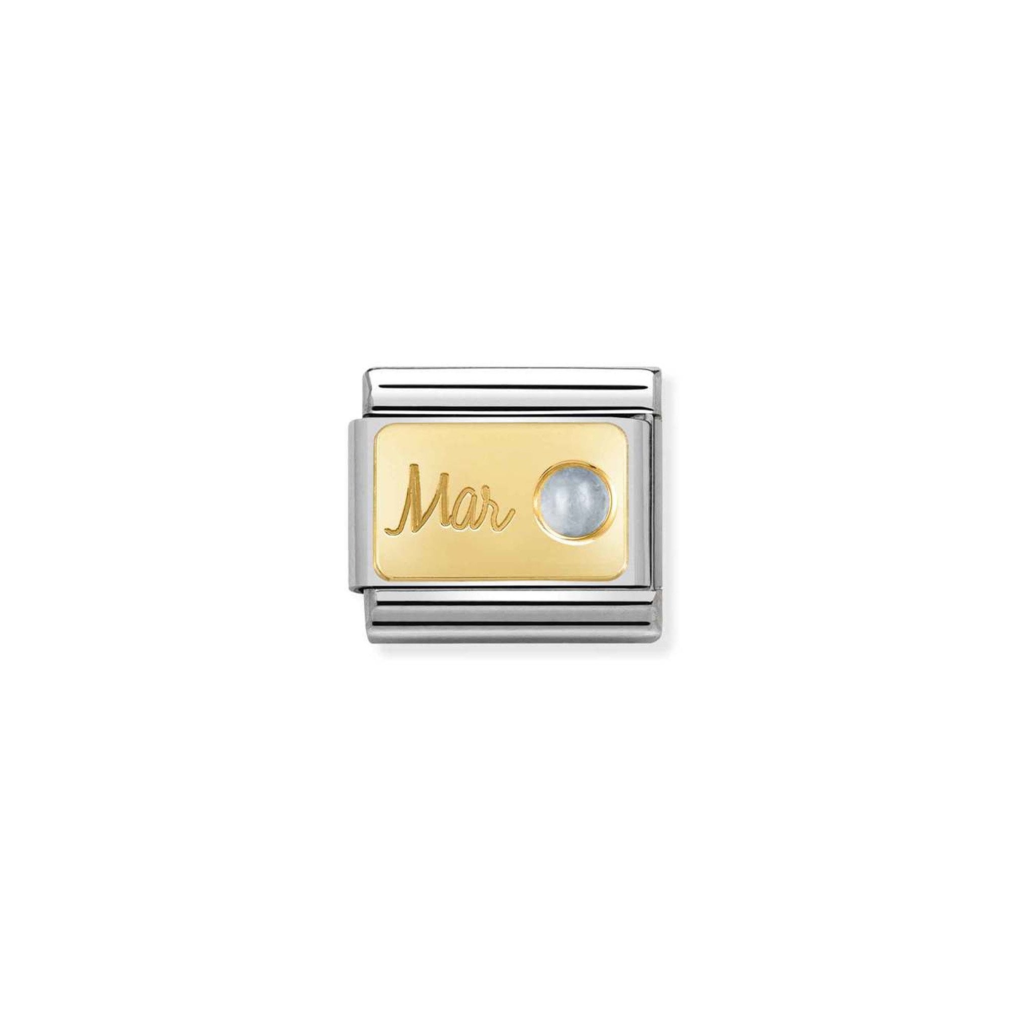 Composable Classic MONTH STONE in steel, stones and 18k gold March AQUAMARINE