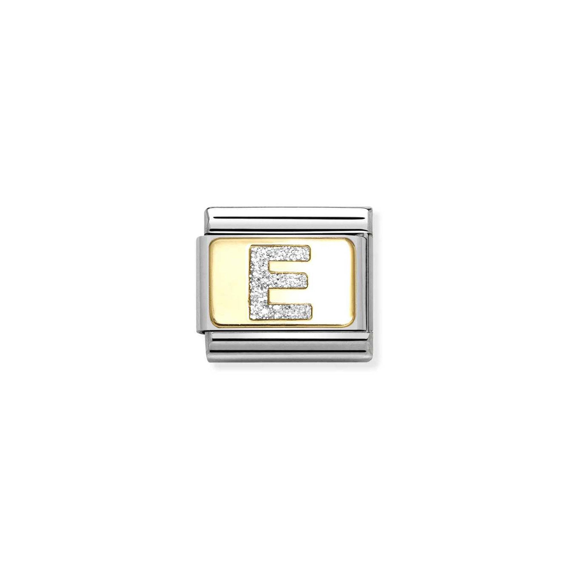 Composable Classic GLITTER LETTER steel, enamel and 18k gold E
