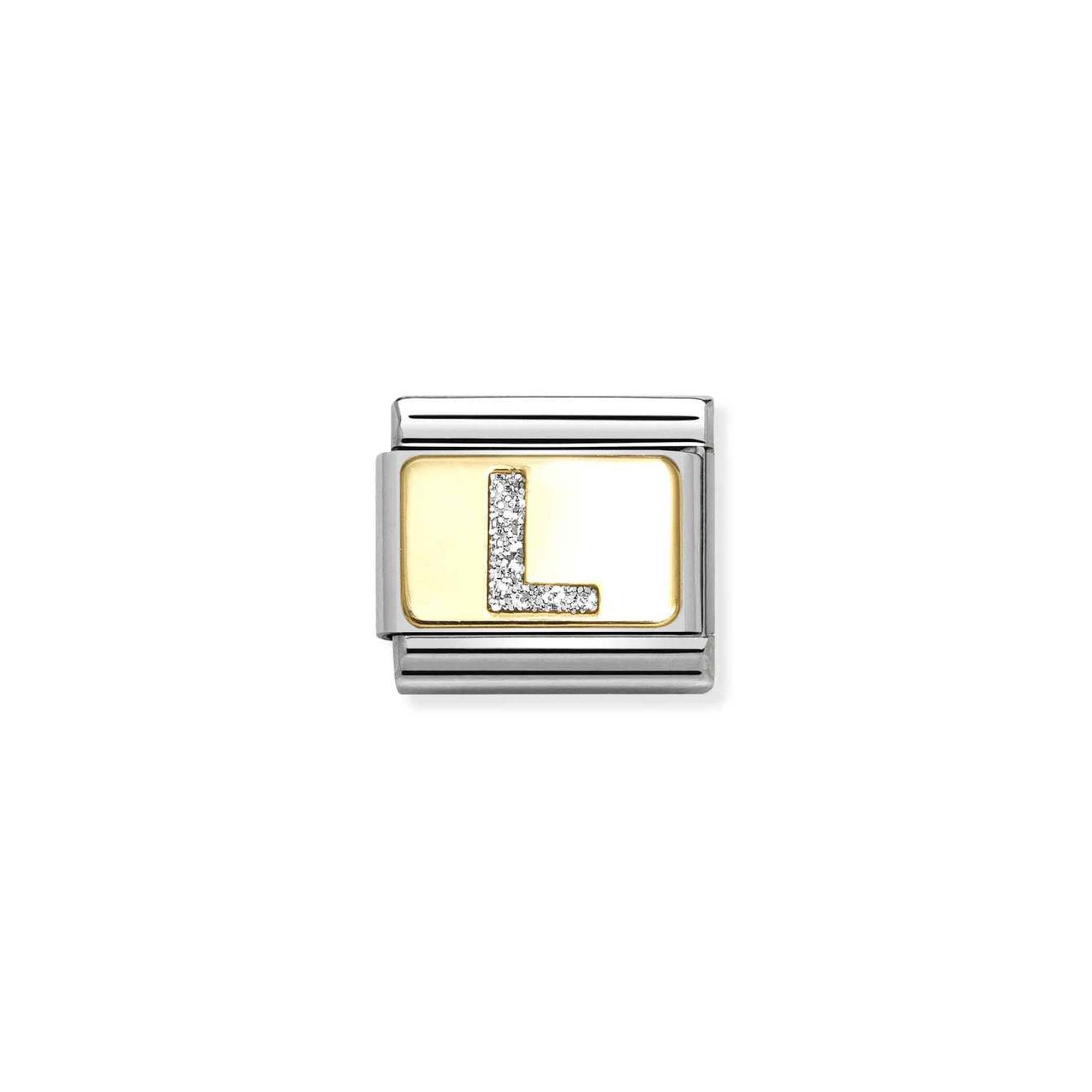 Composable Classic GLITTER LETTER steel, enamel and 18k gold L