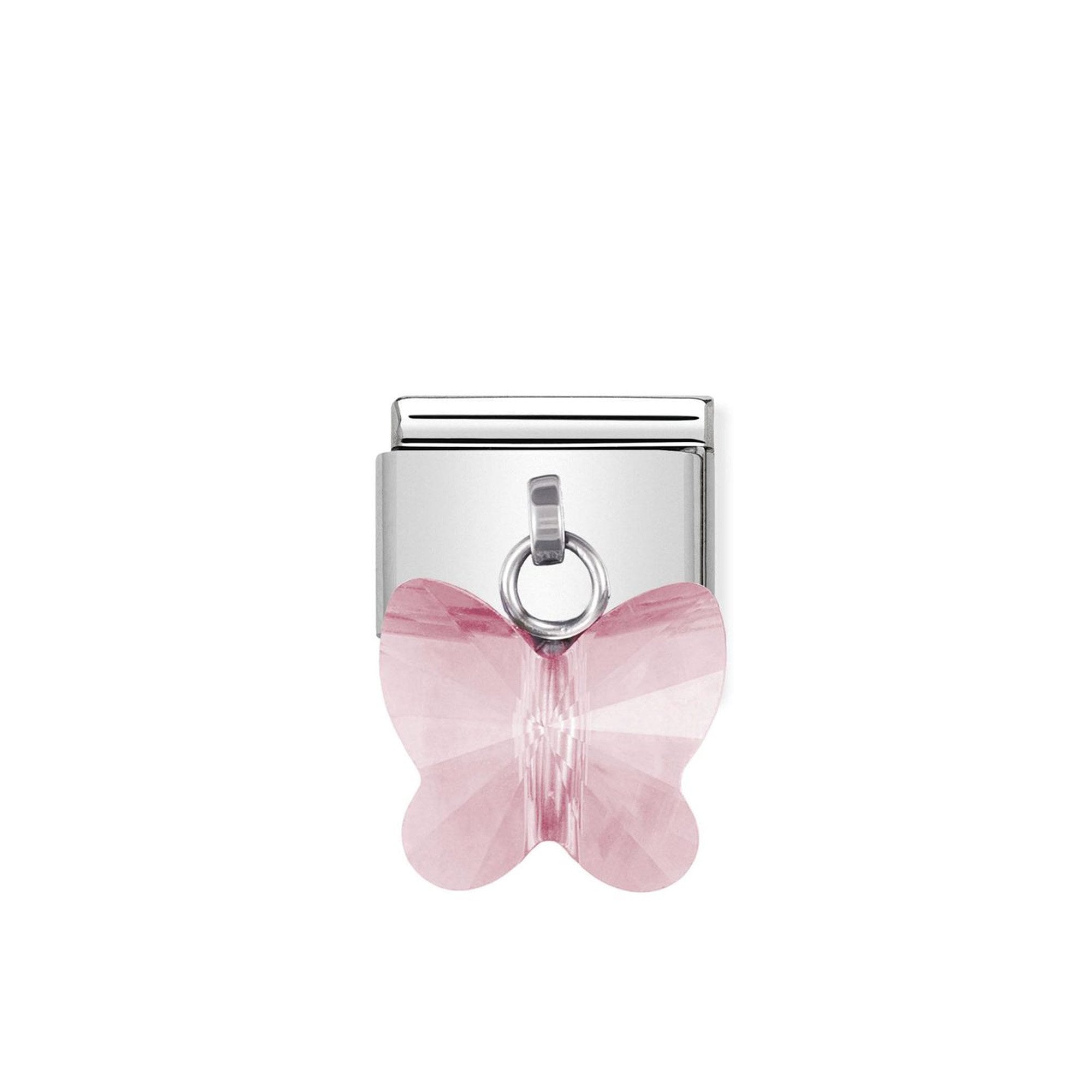 COMPOSABLE Classic links in stainless steel with CRYSTAL butterflies Pink