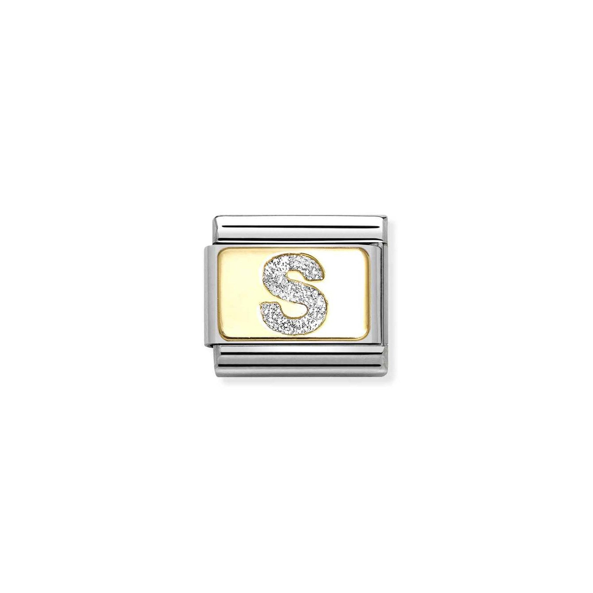 Composable Classic GLITTER LETTER steel, enamel and 18k gold S
