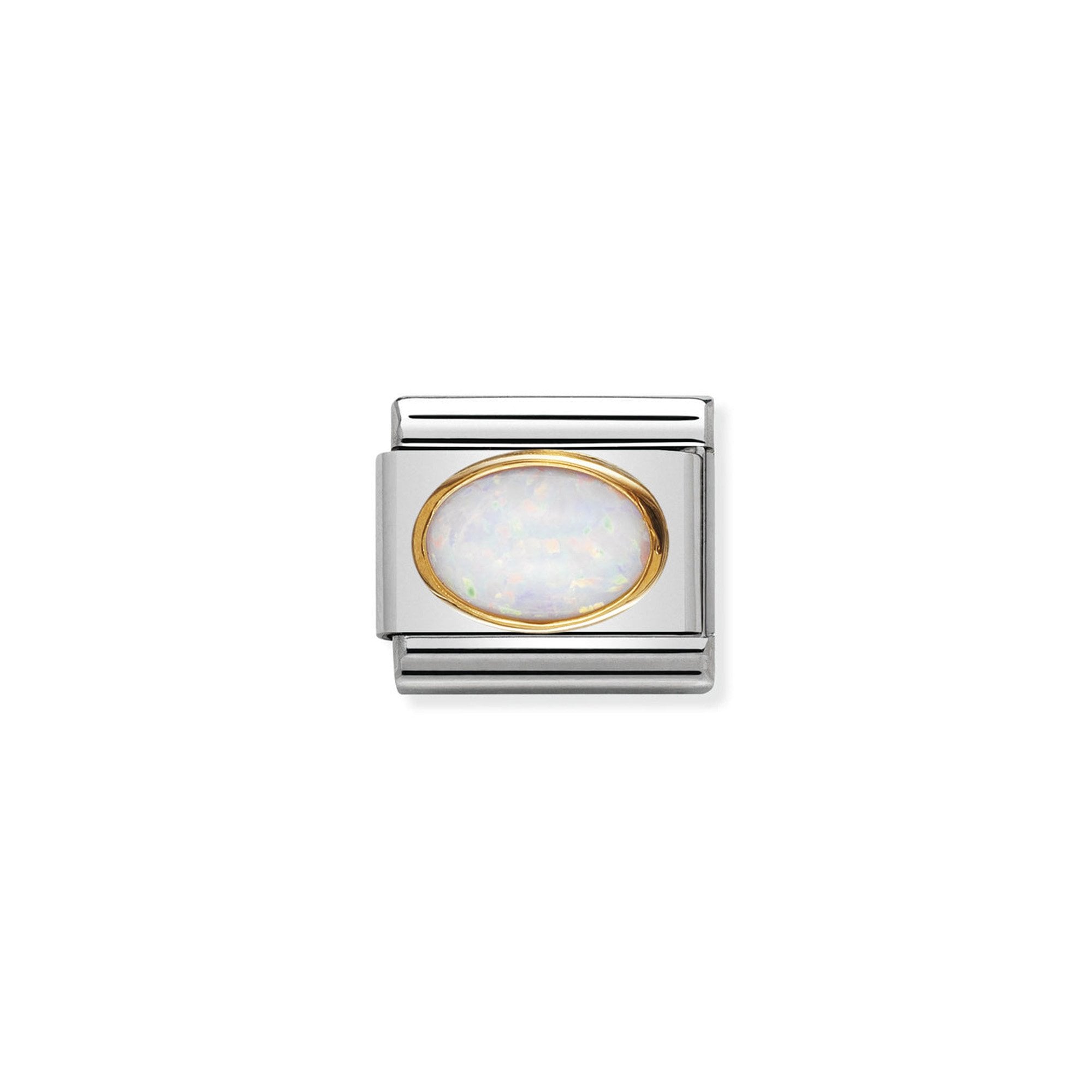 Composable Classic oval hard stones in stainless steel and 18k gold WHITE OPAL