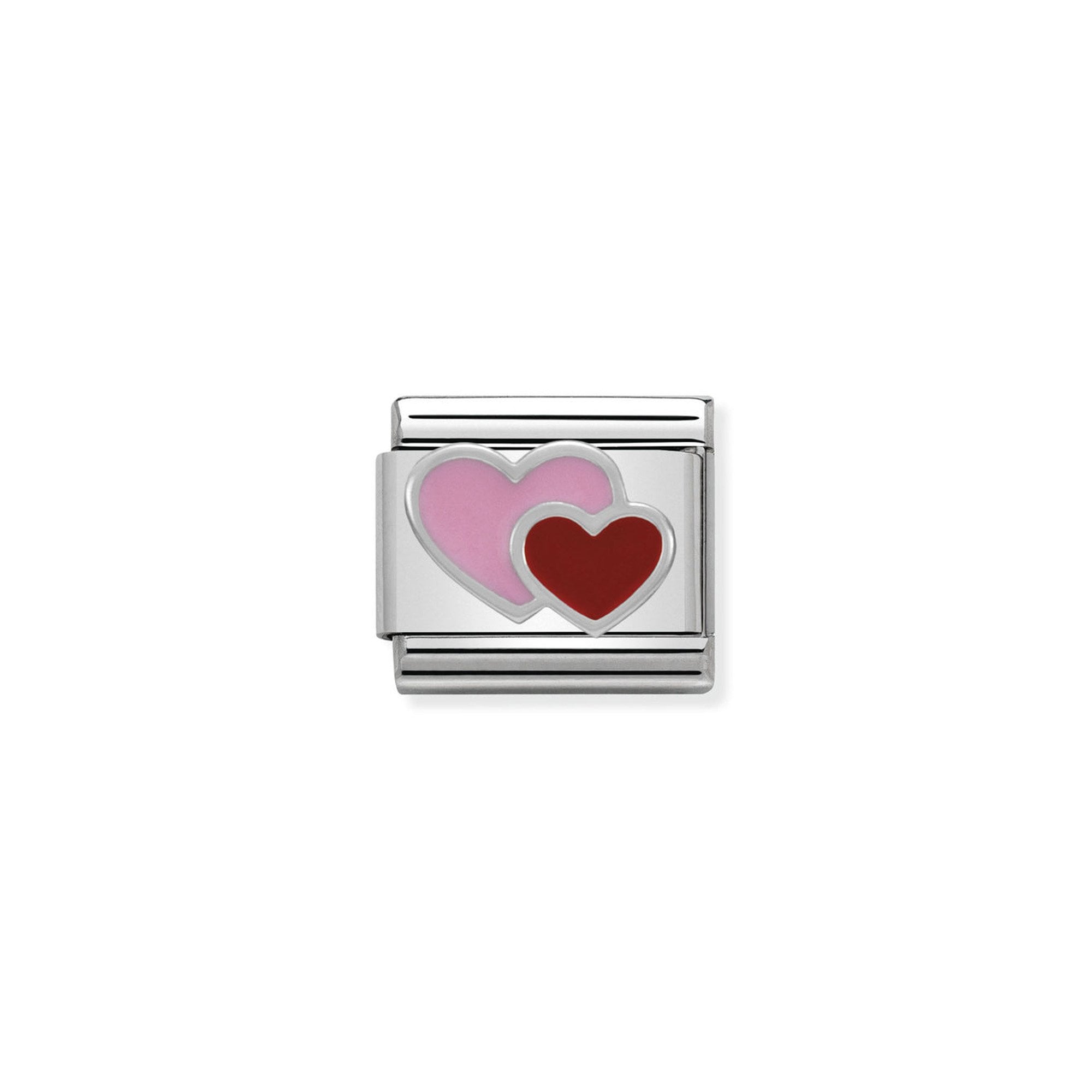 Composable Classic SYMBOLS in stainless steel , enamel and 925 sterling silver Pink and Red double Heart