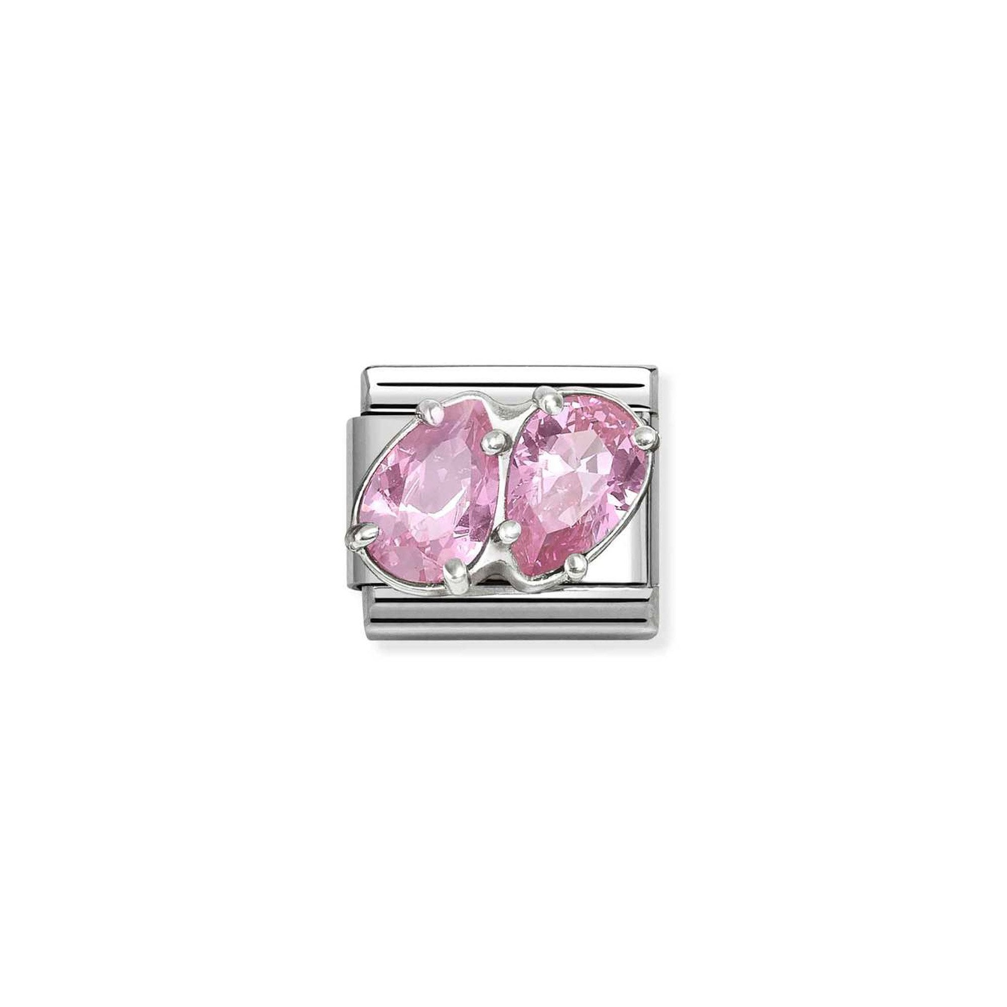 Composable CL steel, CZ and 925 sterling silver PINK double drops