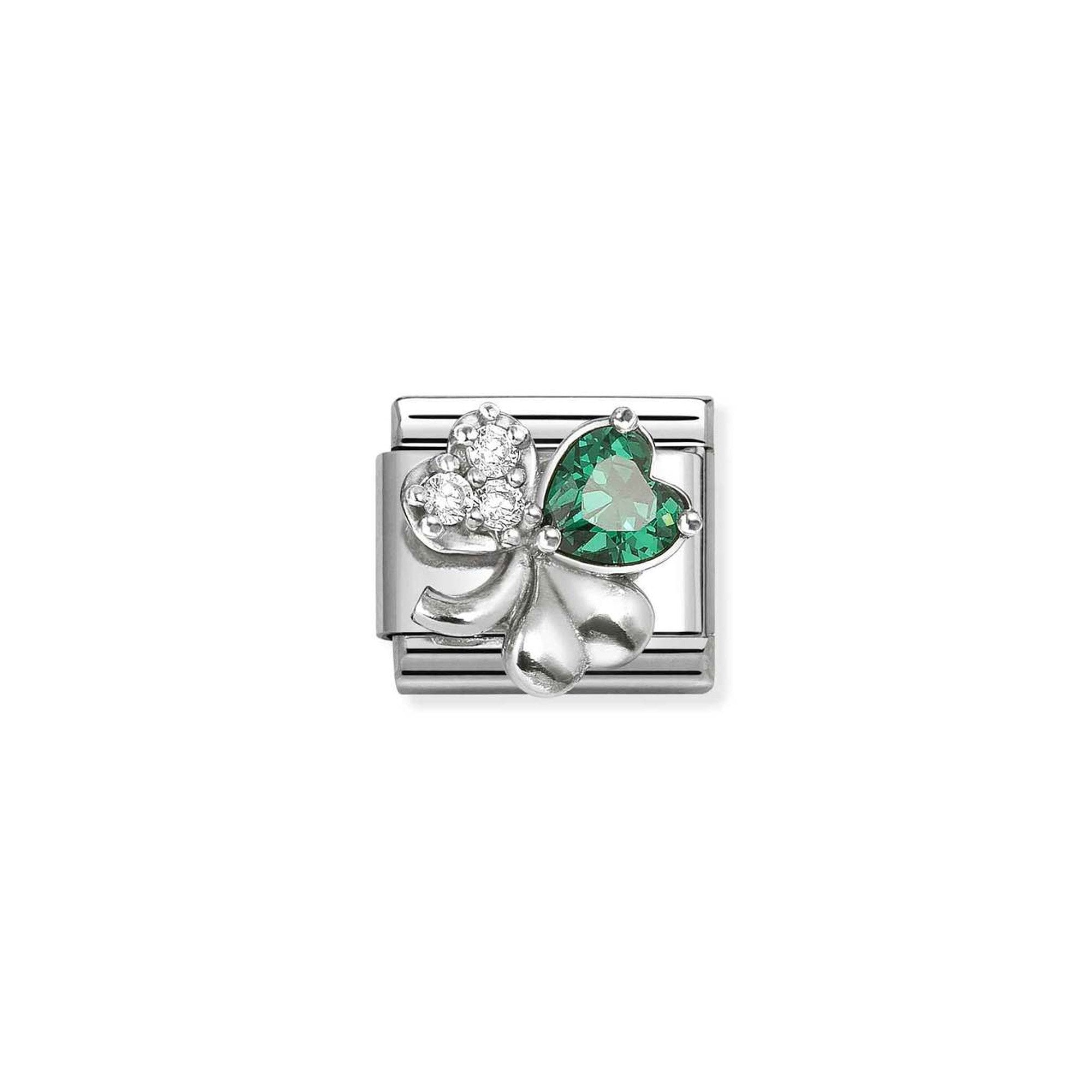 Composable CL SYMBOLS steel, Cz and 925 sterling silver RICH WHITE and GREEN clover