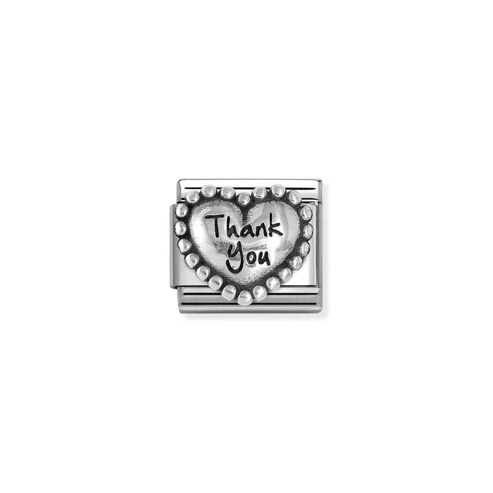 Composable Classic OXIDIZED SYMBOLS in st.steel and 925 sterling silver Heart with dots Thank you