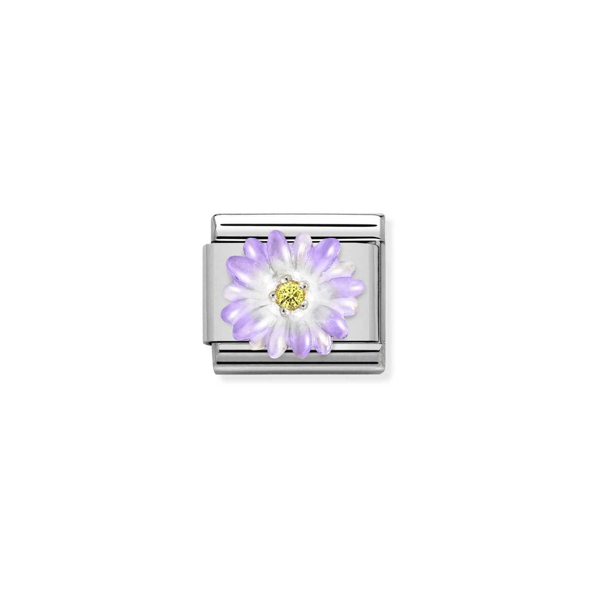 Composable CL SYMBOLS stainless steel, enamel, Cub. Zirc and 925 sterling silver PURPLE flower