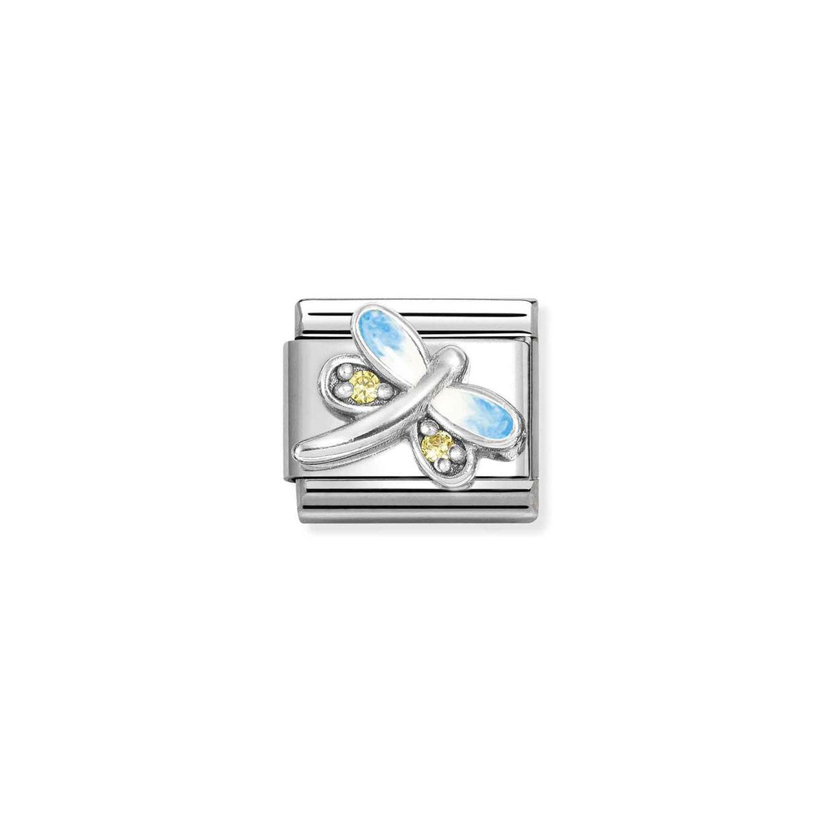 Composable CL SYMBOLS stainless steel, enamel, Cub. Zirc and 925 sterling silver Dragonfly light blue YELLOW
