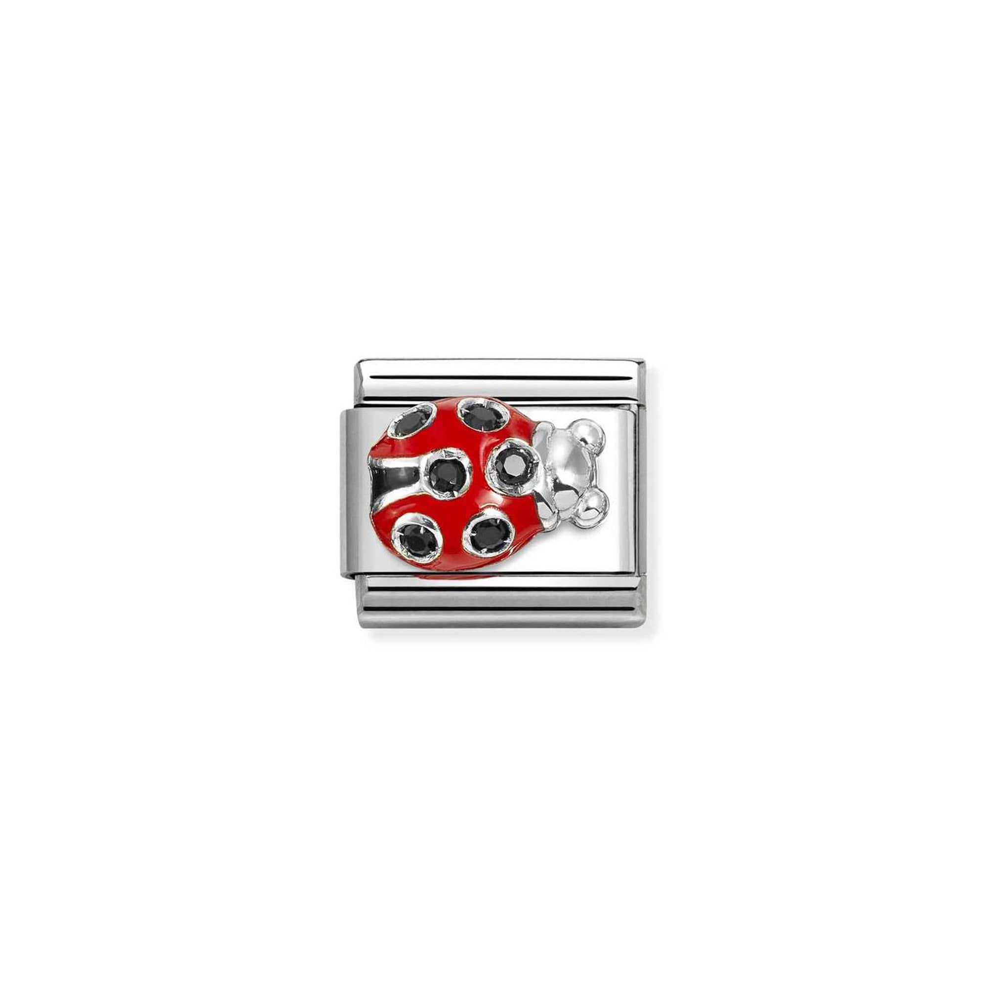 Composable CL SYMBOLS stainless steel, enamel, Cub. Zirc and 925 sterling silver Ladybug red BLACK